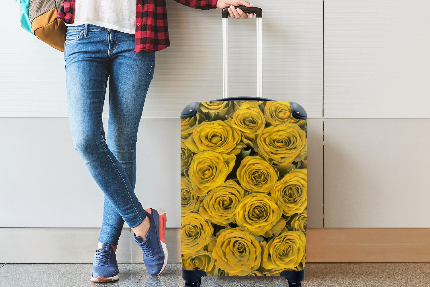 Handgepäckkoffer rollen, - Gelb, Blumenstrauß 4 Reisetasche Ferien, Reisekoffer für - Rosen Rollen, Trolley, MuchoWow mit Handgepäck