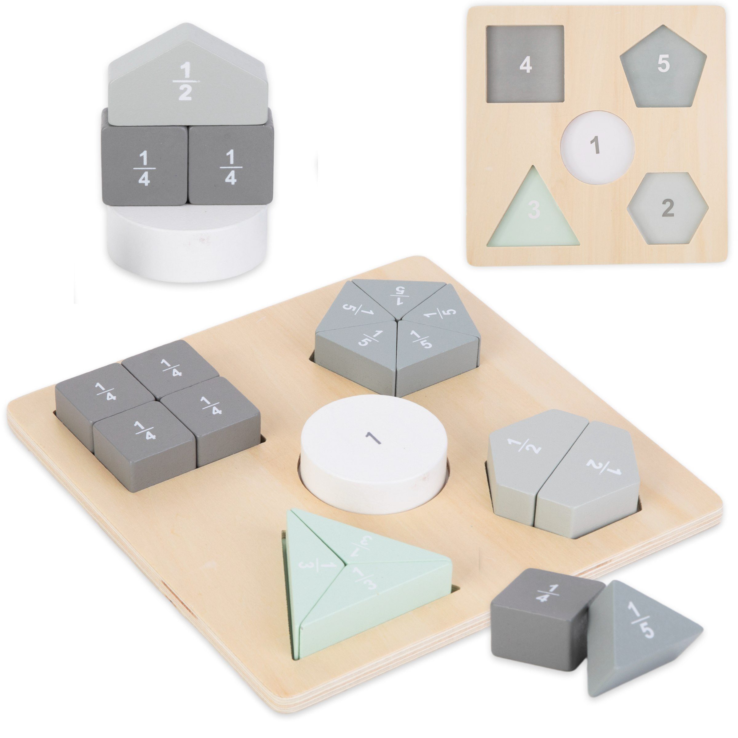 Mamabrum Puzzle-Sortierschale Holzpuzzle - Montessori Puzzles - Brüche und geometrische Figuren | Sortierschalen
