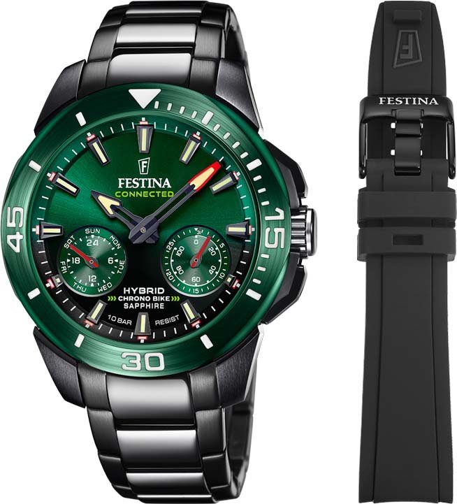 Festina Chronograph Chrono Bike Connected, F20646/1, Wechselband und auch (Set, Werkzeug), als 3-tlg., Uhr mit Geschenk ideal