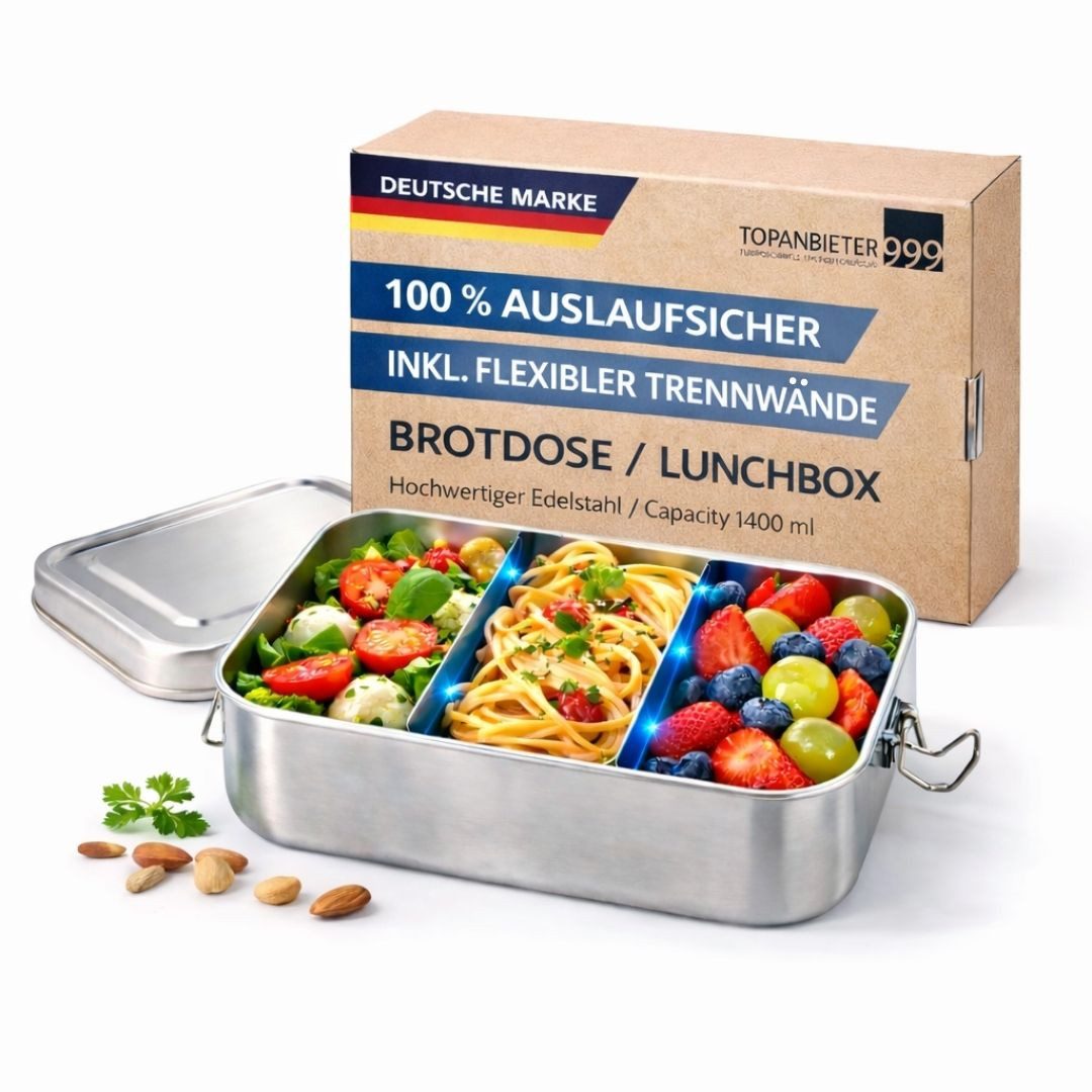 Topanbieter999 Lunchbox Brotzeitbox mit Fächer Brotdose Lunch-Jausenbox, Edelstahl