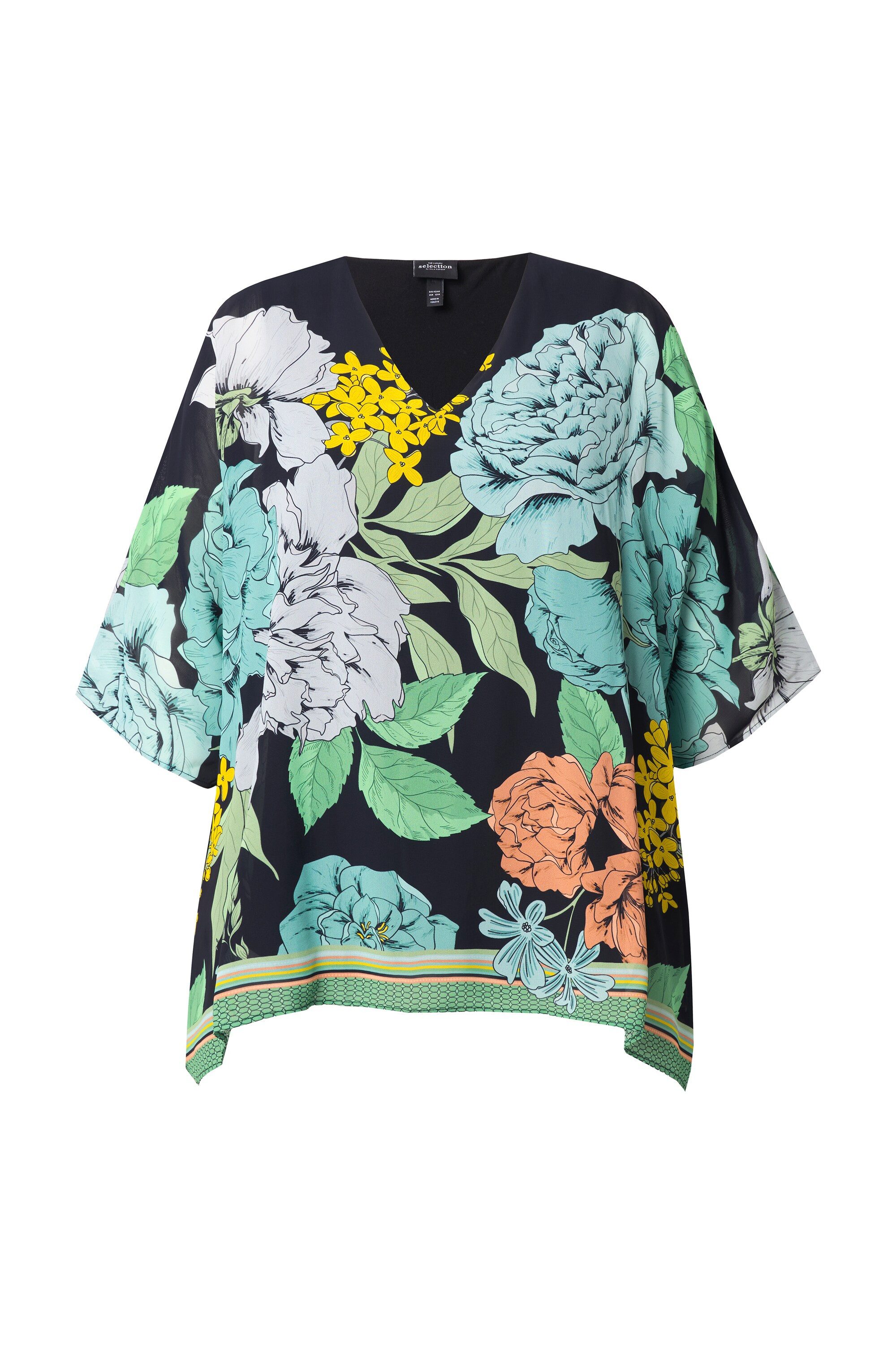 Ulla Popken Tunika Chiffon-Bluse Blüten Oversized V-Ausschnitt günstig online kaufen