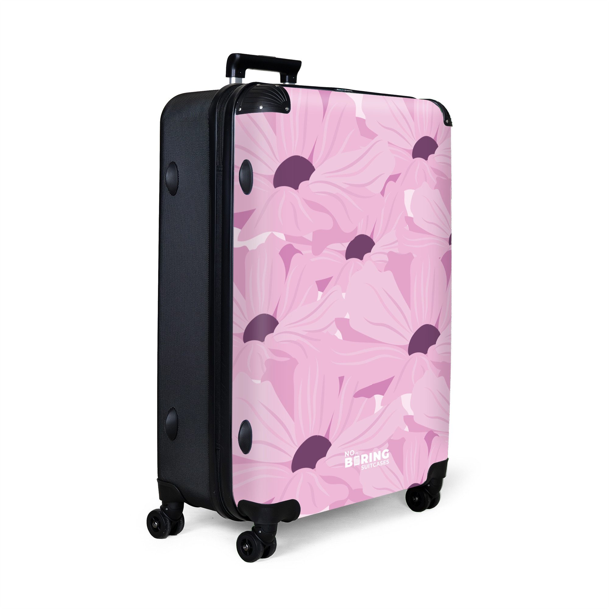 NoBoringSuitcases.com© Hartschalen-Trolley Rosa mit violetten Blüten günstig online kaufen
