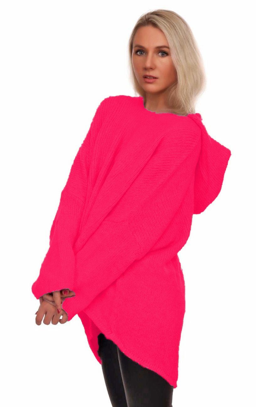Charis Moda Hoodie asymmetrischer Schnitt im Look Strickpullover Pink Oversize