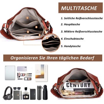 TAN.TOMI Henkeltasche Handtaschen Damen Lederimitat Umhängetasche Designer Taschen, Hobo Taschen groß Mit Quasten