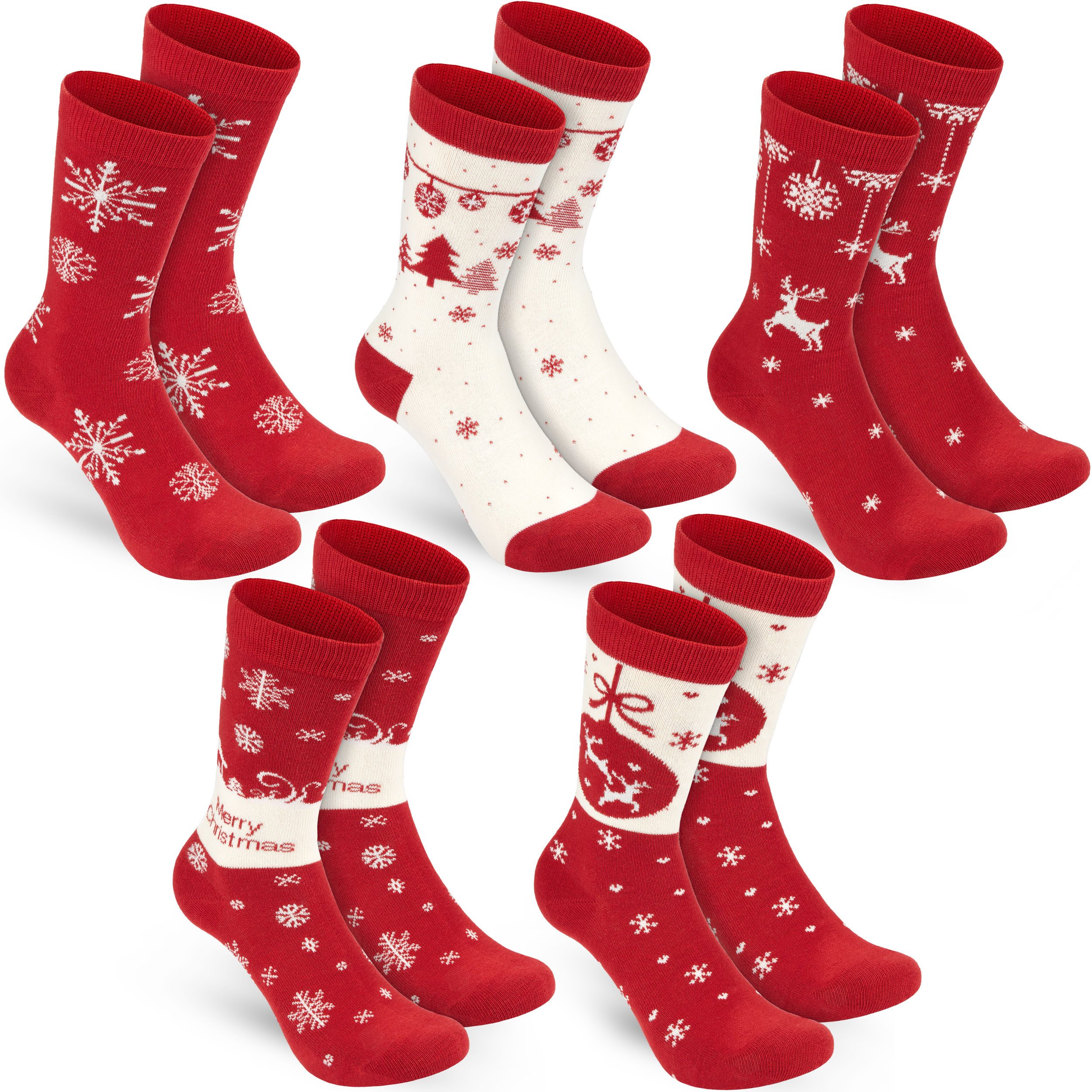 BRUBAKER Socken Weihnachtssocken mit Norweger Muster - Winter Socken aus Baumwolle (Größe 36-41, 5-Paar, Geschenk Set für Frauen & Mädchen) Damen Sockenset für  – Bild 4 von 5