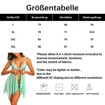 B.X Babydollkleid Damen-Vorderverschluss V-Ausschnitt sexy Chemise-Nachthemd unregelmäßige Spitze erotische Dessous sexy Hosenträger Pyjamas