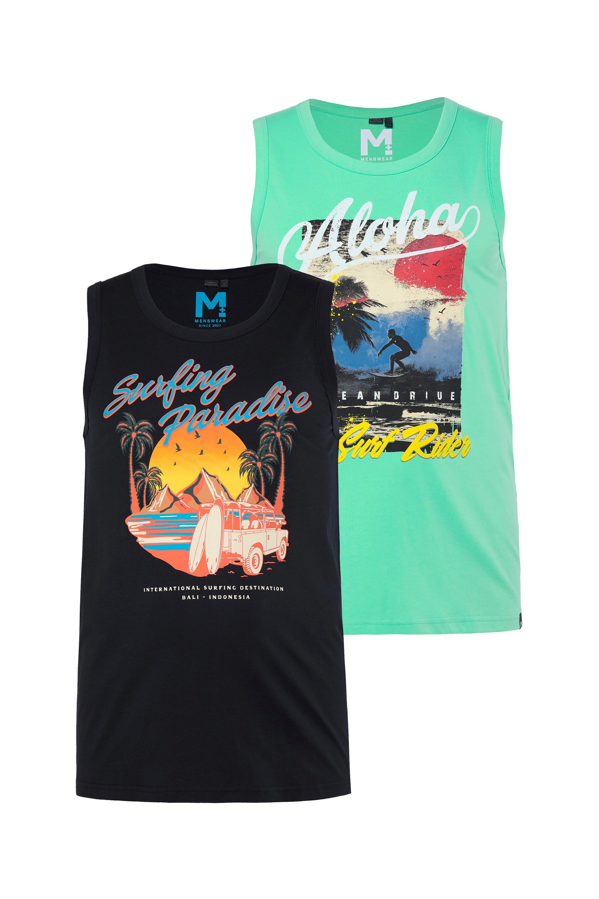 Men Plus T-Shirt Tanktops 2er-Pack Print Rundhals bis 8 XL