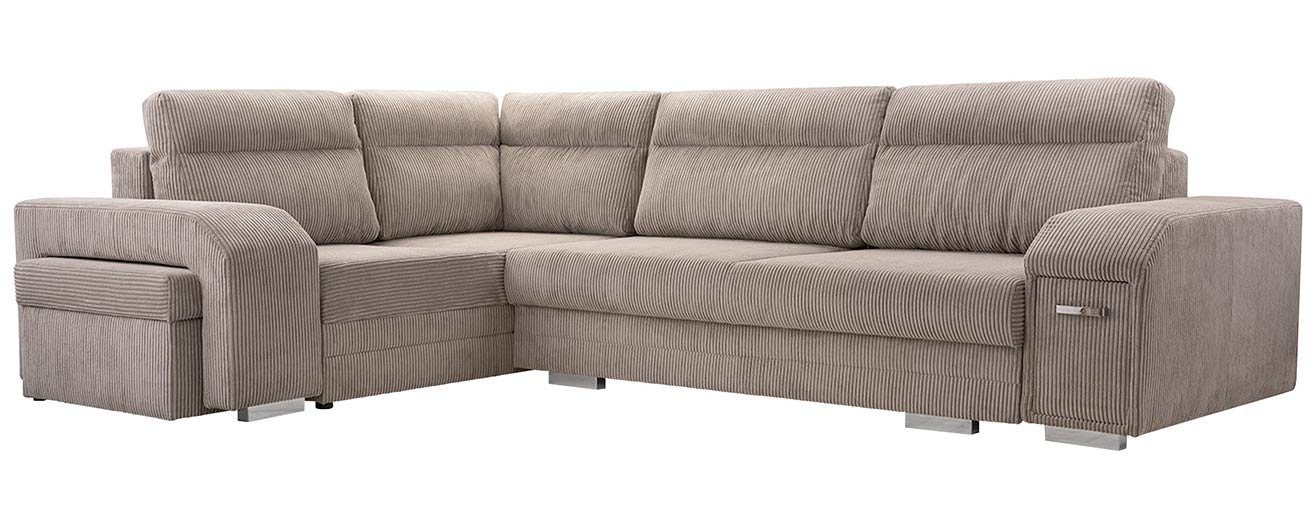 Lincoln und MKS Hocker ALVA, L-Form MÖBEL Sofa Beige Schlaffunktion Minibar Mit - mit Ecksofa