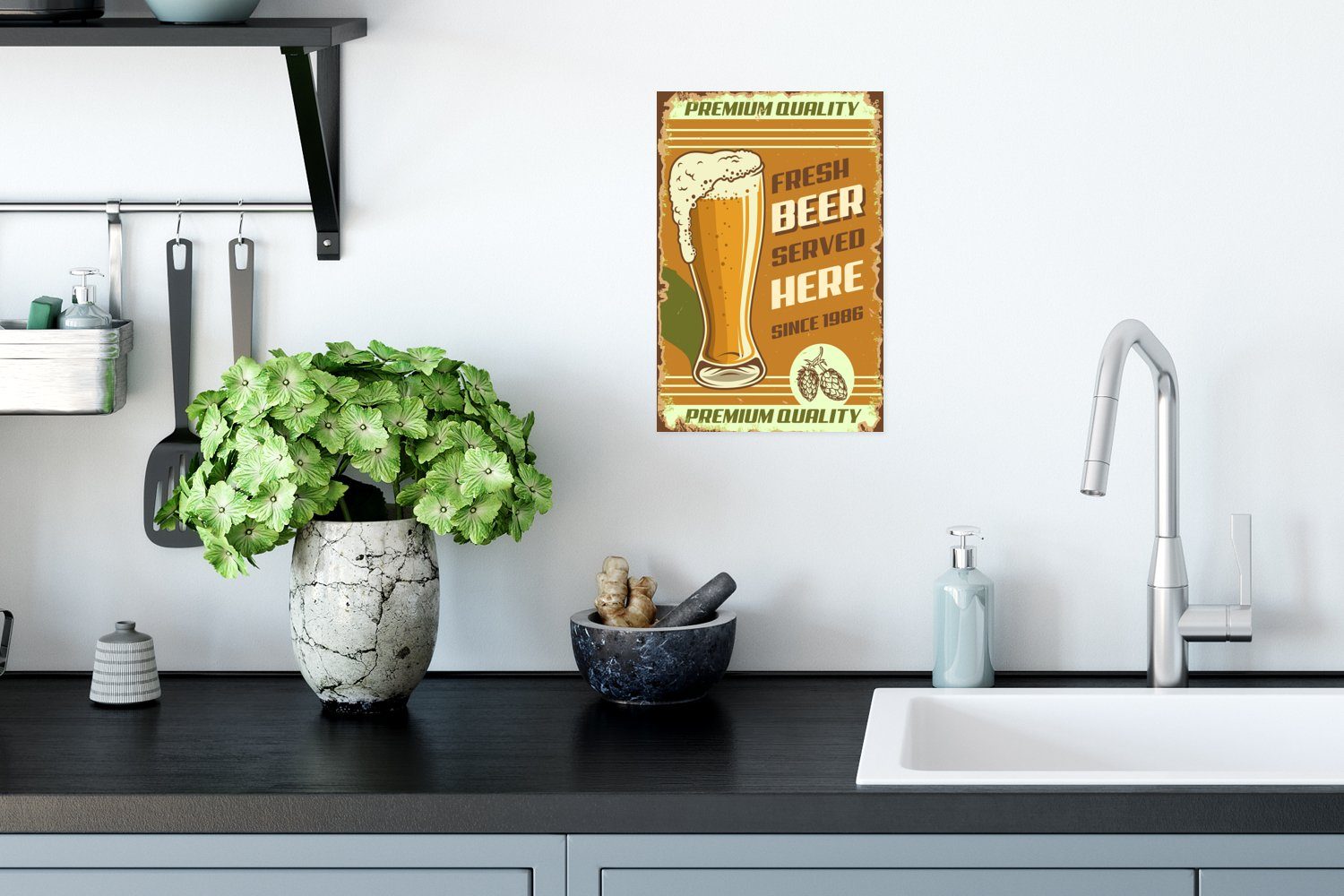- Wandbild, für Ohne Bier Wandposter Premium, St), Jahrgang - Wohnzimmer, Poster Rahmen Mancave (1 MuchoWow - Poster,