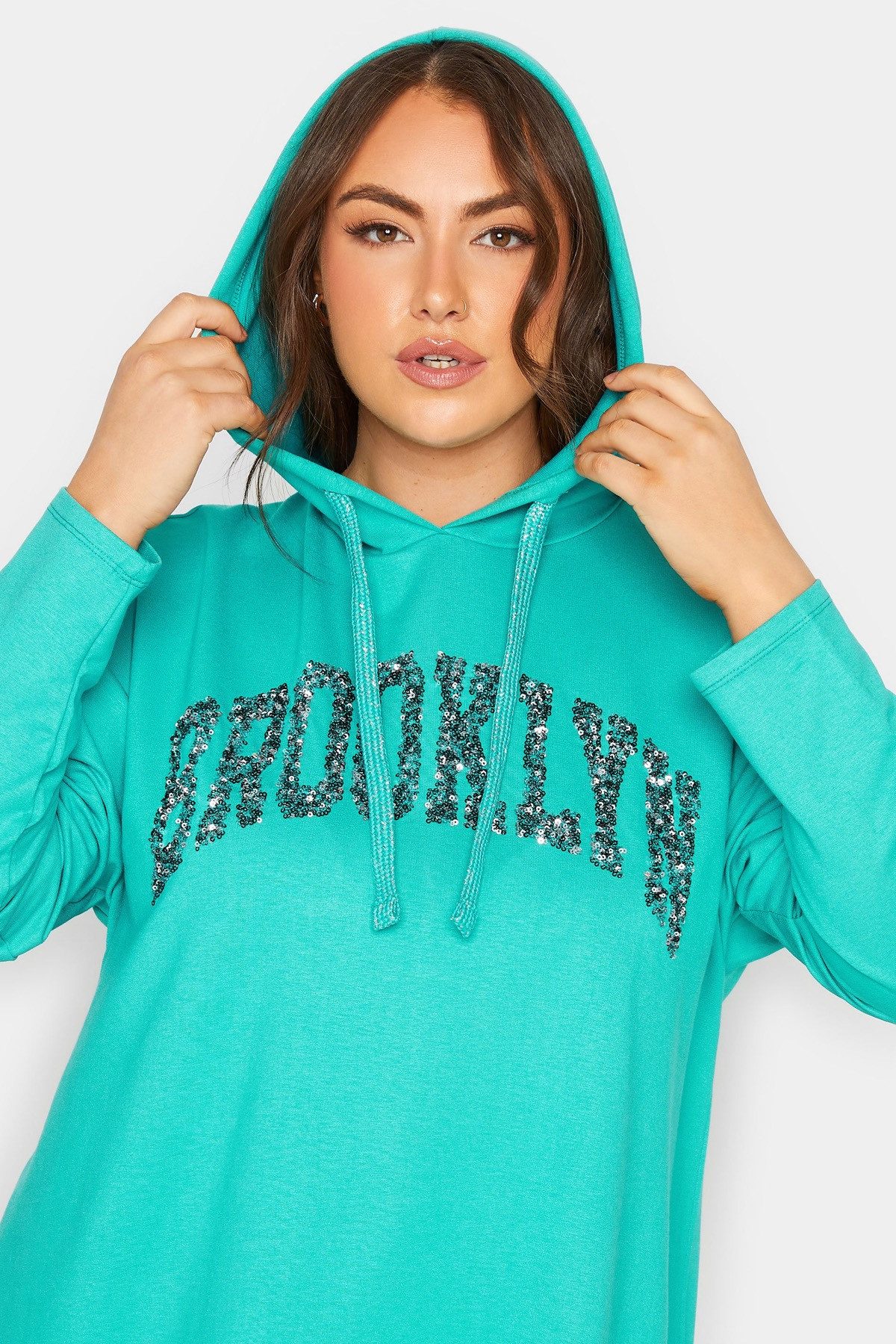 Stil Diva Tunika Pailletten-Tunika mit Kapuze und langen Ärmeln in Übergröß günstig online kaufen