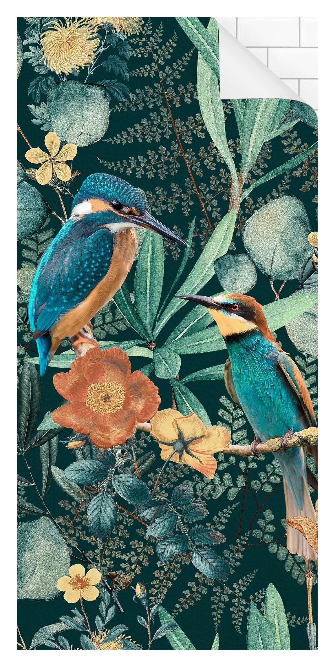 Bilderdepot24 Duschrückwand Tropisch grün Duschrückwand ohne Bohren Dusche Tiere, (1-tlg., 0,61 mm starke Folie selbstklebend Wandpaneele Dusche versch. Größen), fugenlose & wasserfeste Motiv Rückwand Wandverkleidung für Duschkabine