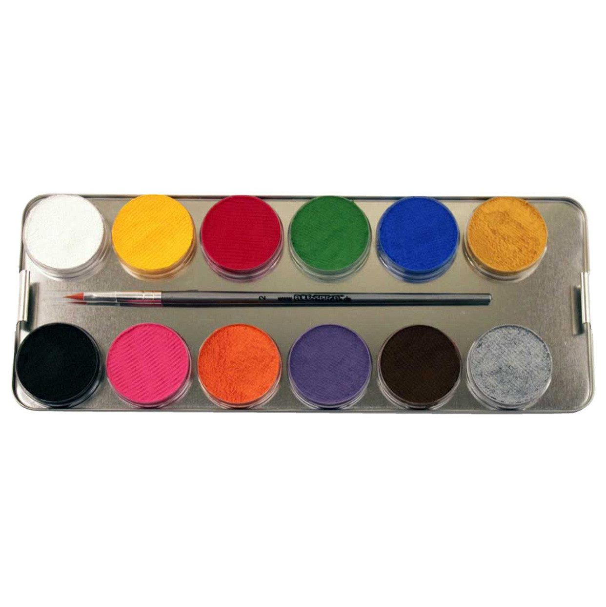 Eulenspiegel Theater Schminkpalette Eulenspiegel 24 Profi Aqua Farben Metall-Palette inkl. 3 Profi-Pinseln (1-tlg), Made in Germany, dermatologisch getestet