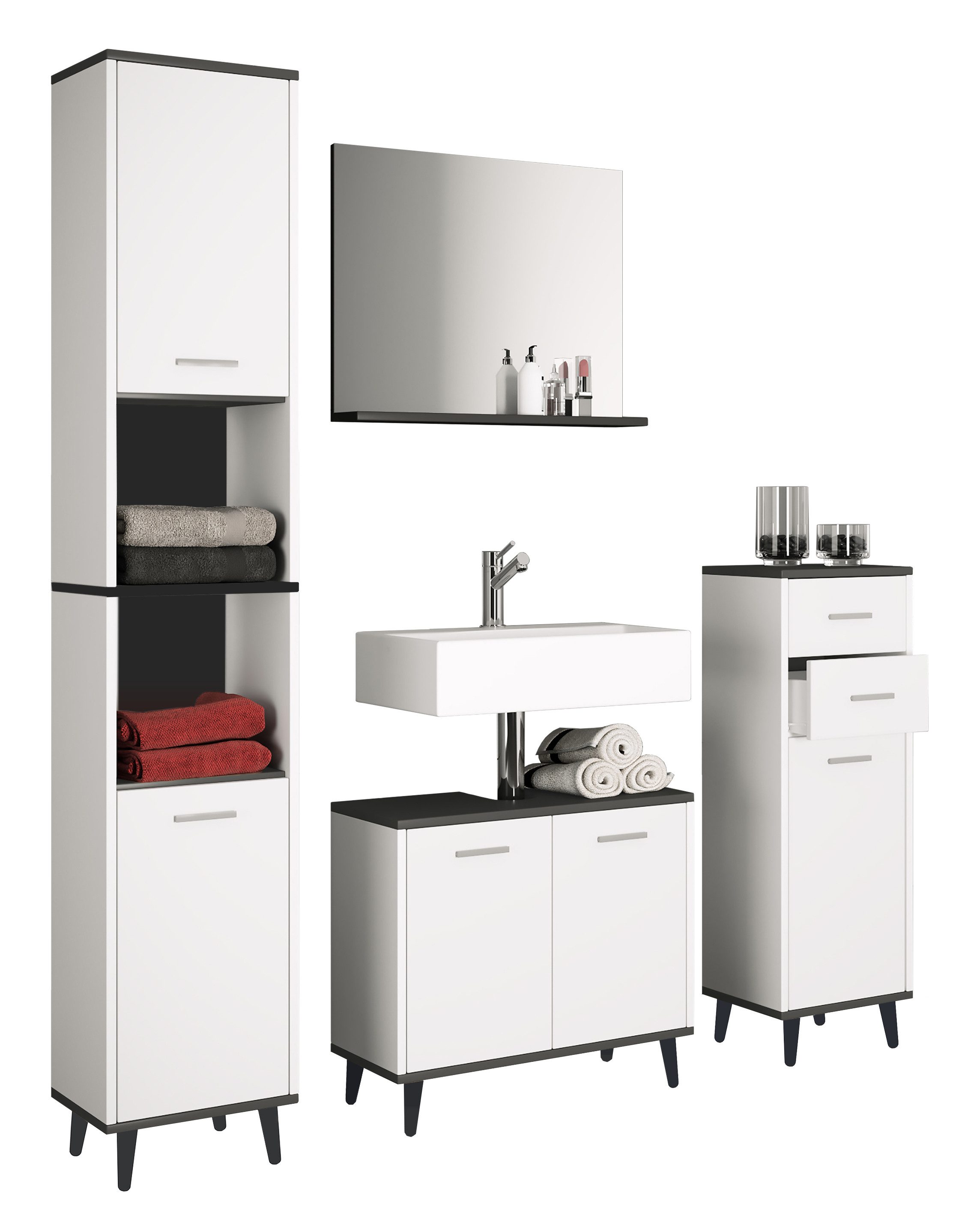 VCM Badmöbel-Set 4-tlg. Komplett Badmöbel Badschrank Set Landos l günstig online kaufen