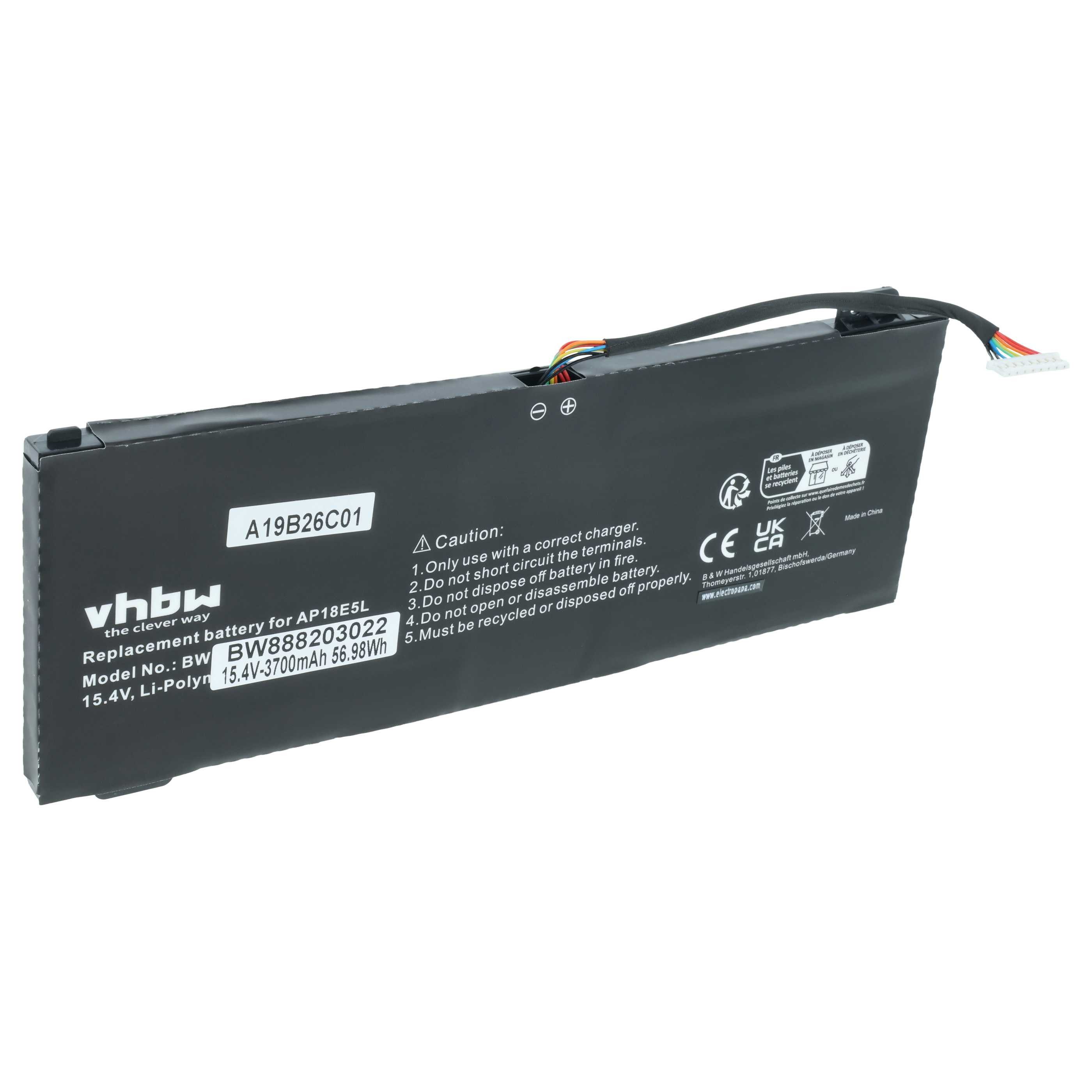 vhbw Akku passend für Acer Predator Helios 300 PH317-54-7823, PH317-54-75K8 Laptop-Akku Akku Li-Polymer 3700 mAh (15,4 V, 1 St), Leistungsfähiger Austausch-Akku für Notebook, Wiederaufladbar, Jede