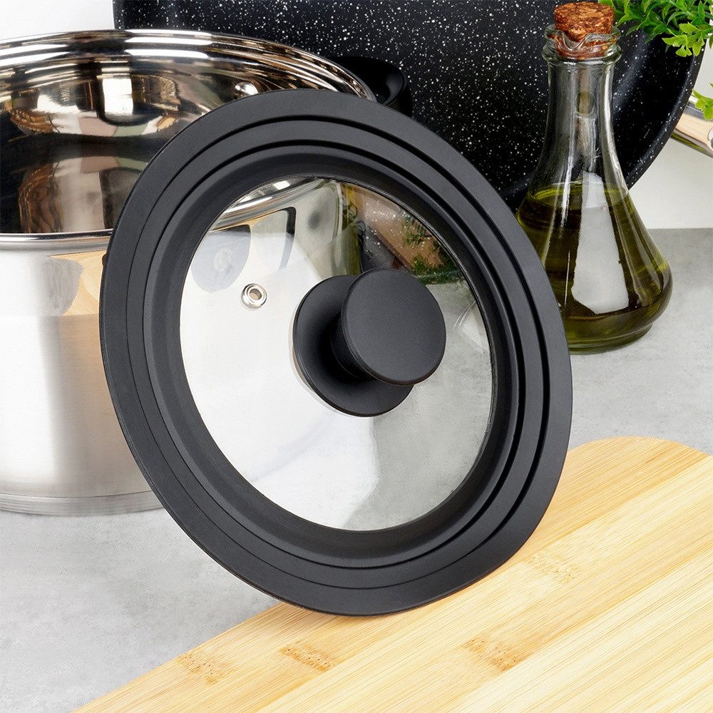 Vilde Universaldeckel 16/18/20 cm 3-in-1 mit Silikonrand, Dampföffnung aus Glas, (1-tlg., 3-in-1), spülmaschinengeeignet, bruchsicher, platzsparend – Bild 2 von 5