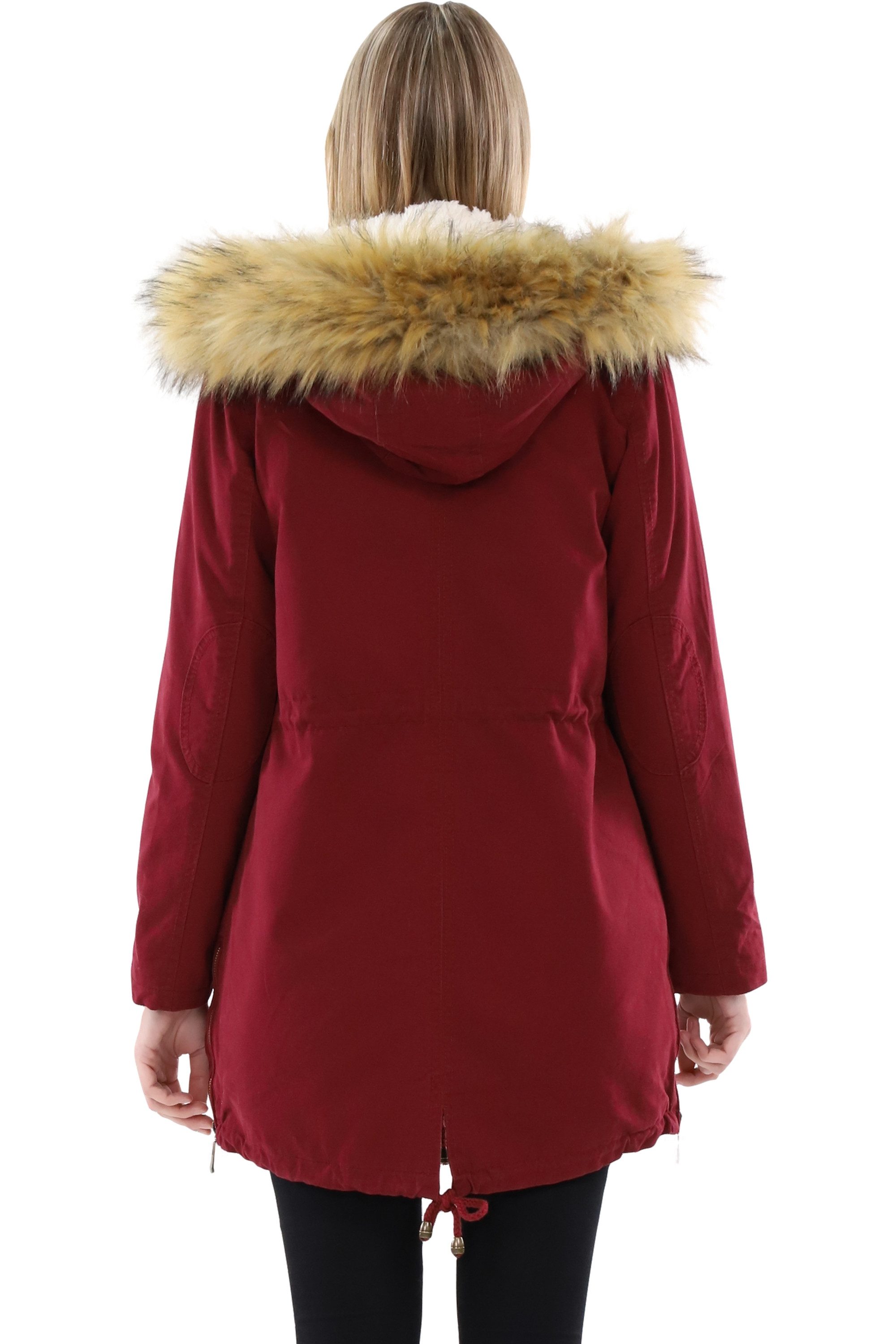malito more than fashion Parka malito Damen Parka mit Kapuze, Winterjacke mit Kunstfell, gefütterte gefütterte Winterjacke mit Teddyfell und Kunstfell Kapuze