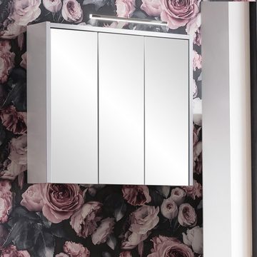 Lomadox Badmöbel-Set DERIO-80, (Spar-Set, 3-St), Waschbeckenunterschrank Spiegelschrank Hochschrank in mattem Weiß