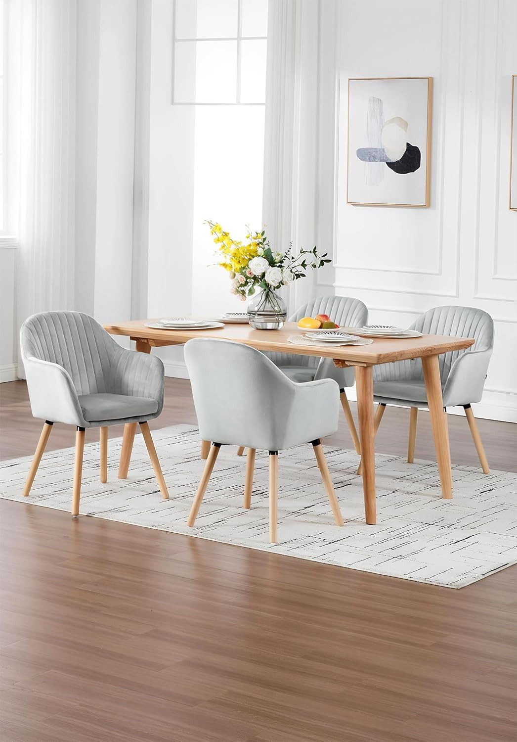 Woltu Esszimmerstuhl (4 St), Küchenstuhl, mit Armlehne Samt Massivholz