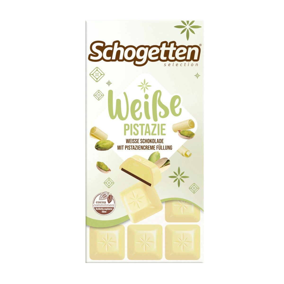 Schogetten Schokolade, Schogetten weisse Pistazie mit Pistaziencremefüllung Packung 100g