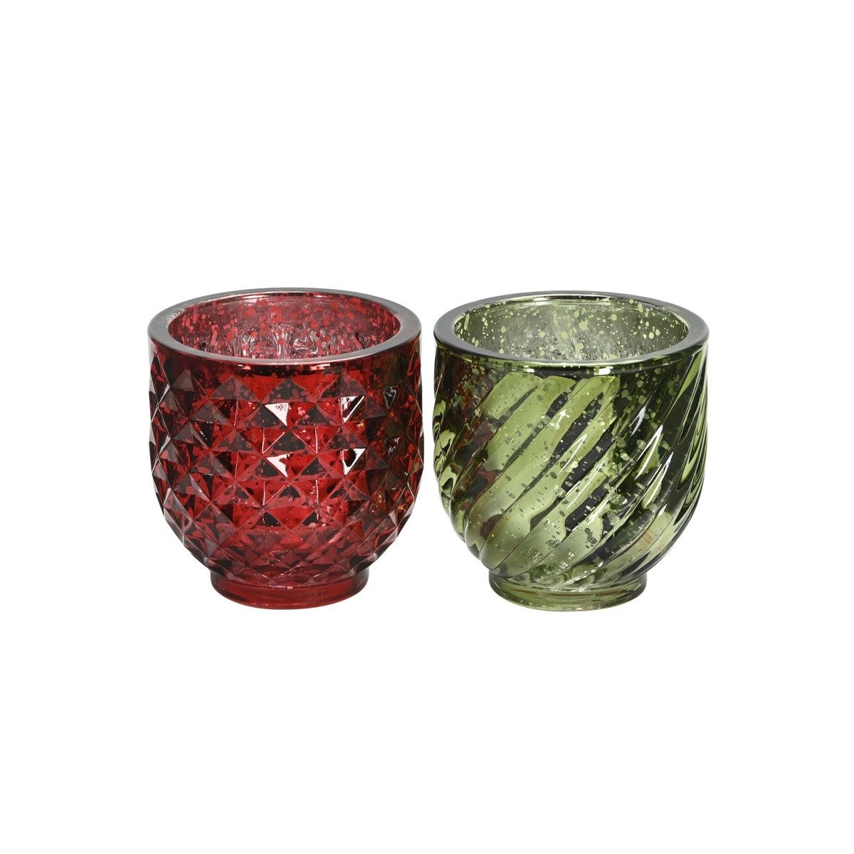 finehomegarden Windlicht Teelichthalter Glas 2-fach sortiert Rot & Grün Windlicht Ø9×H9cm (Set, 2 St), Teelichtglas für Weihnachten, Advent und festliche Tischdekoration