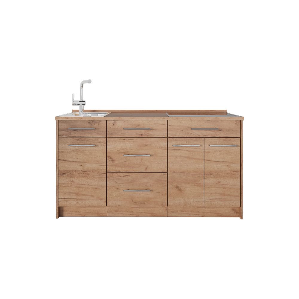 Vicco Küchenzeile Fame-Line, Goldkraft Eiche, 150 cm ohne Arbeitsplatte