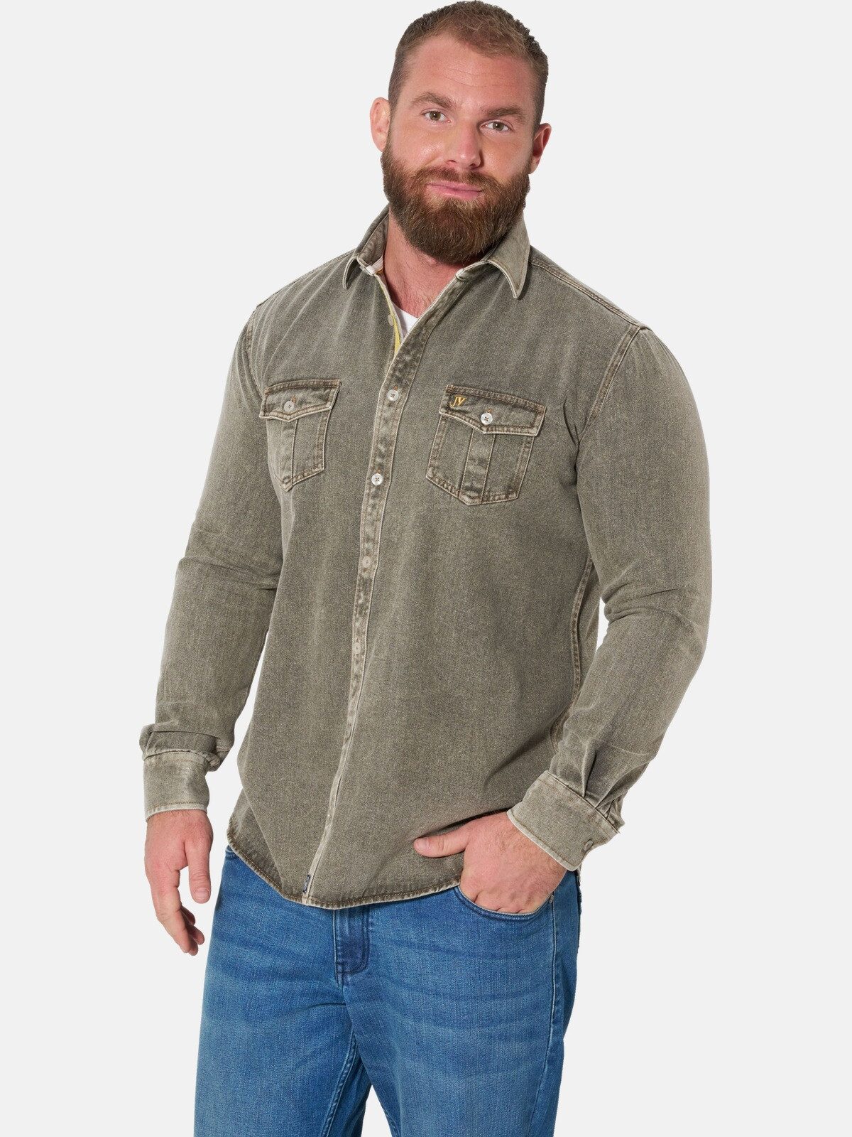 Jan Vanderstorm Langarmhemd OLAVIK in modischer Denim-Optik