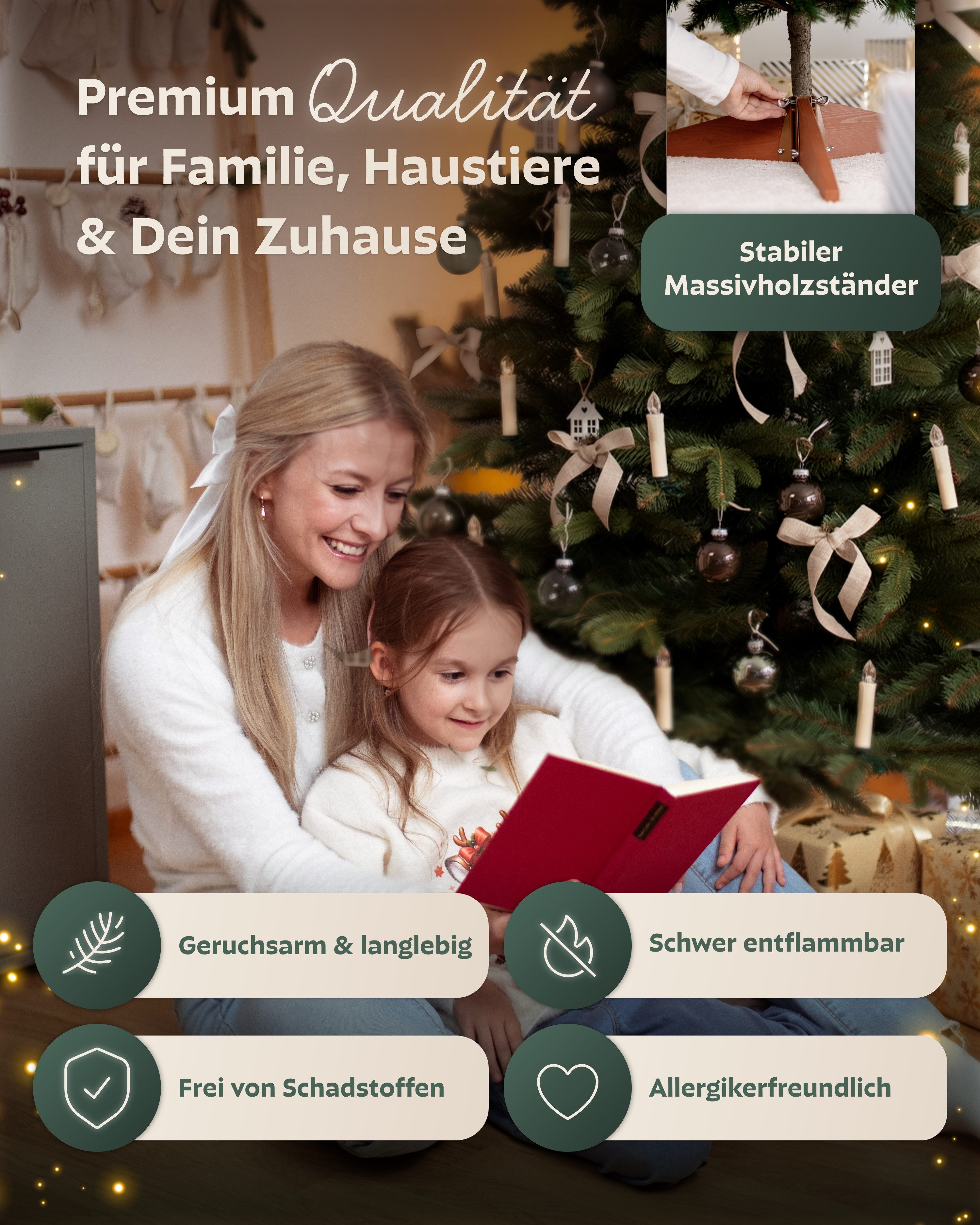 HAVN Künstlicher Weihnachtsbaum Nordlys, Tannenbaum in Nordmanntannen-Optik, mit Holzständer, Nordmanntanne, PE-Spritzguss-Spitzen, PVC-Zweige, Fadenwicklung, u – Bild 4 von 5