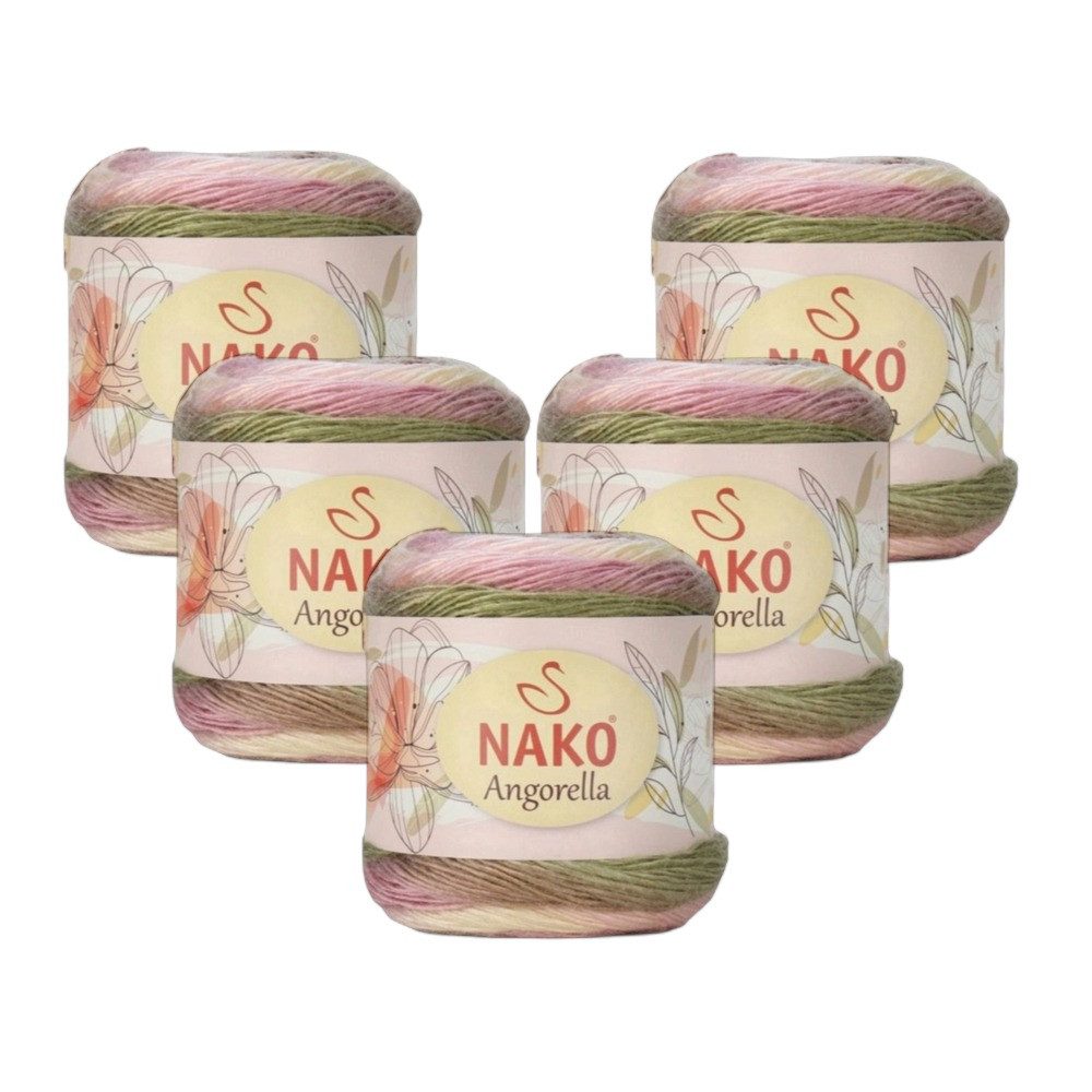 NAKO 5 x NAKO Angorella Häkelwolle, 400 m, Strickgarn,Seidig,Farbverlauf,Häkelgarn