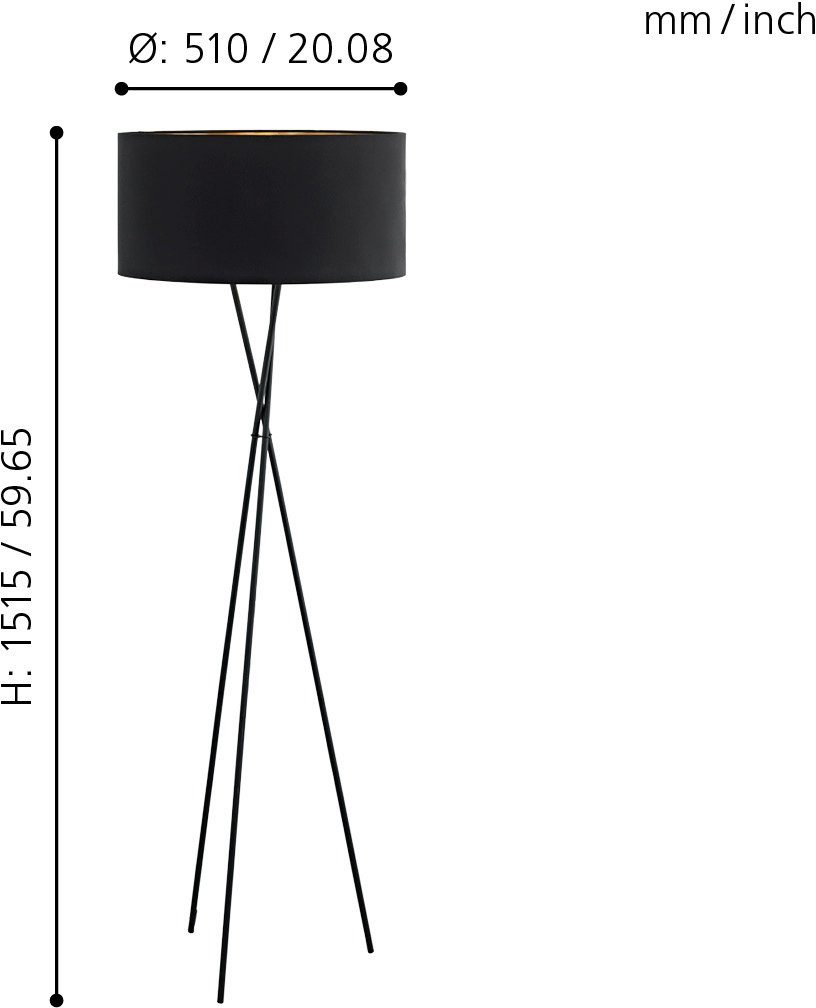 EGLO Stehlampe FONDACHELLI, Hochwertige Ø51 / cm nickel Stehlampe weiß schwarz/kupferfarben H151,5 x / Leuchtmittel, ohne