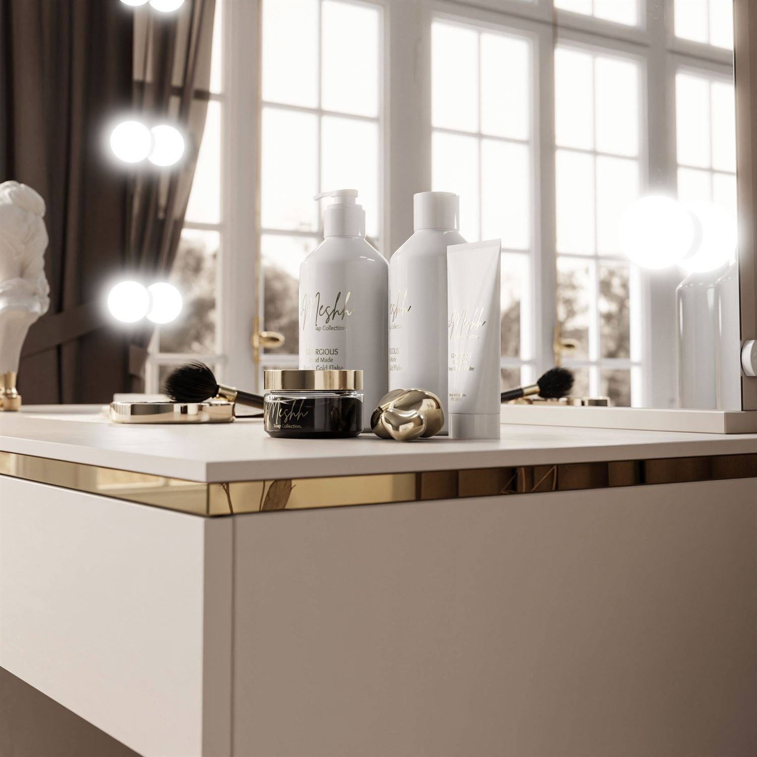 Lookway Schminktisch AURORA II ELITE KASCHMIR mit Spiegel und Beleuchtung (1x Schreibtisch 1x Spiegel), Breite: 120 cm