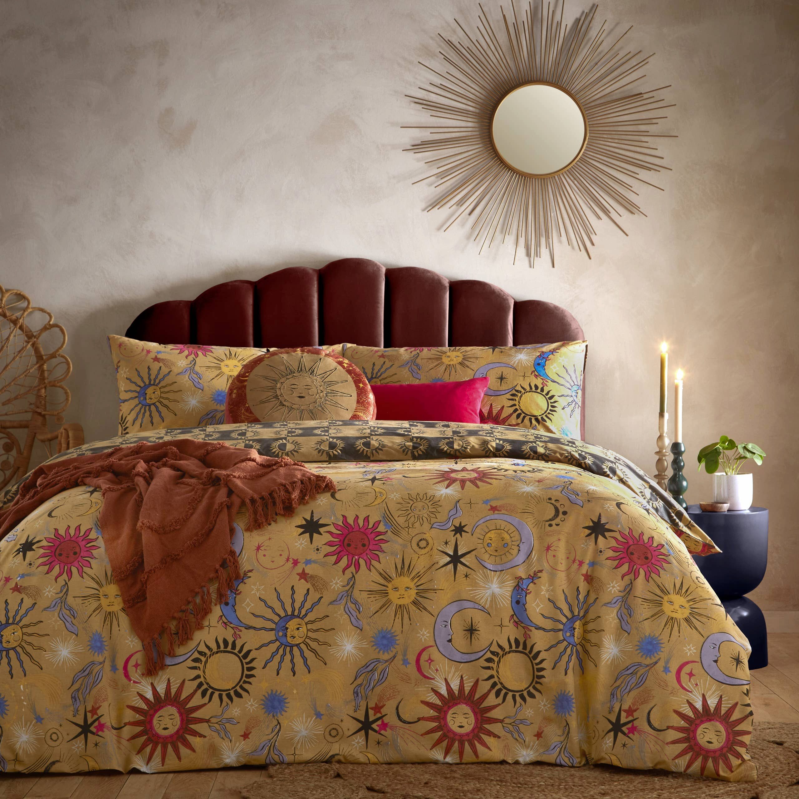Riva Home Wendebettwäsche Vintage Bettwäsche Set Wendebettwäsche „Ethereal Star“ Sonne & Mond