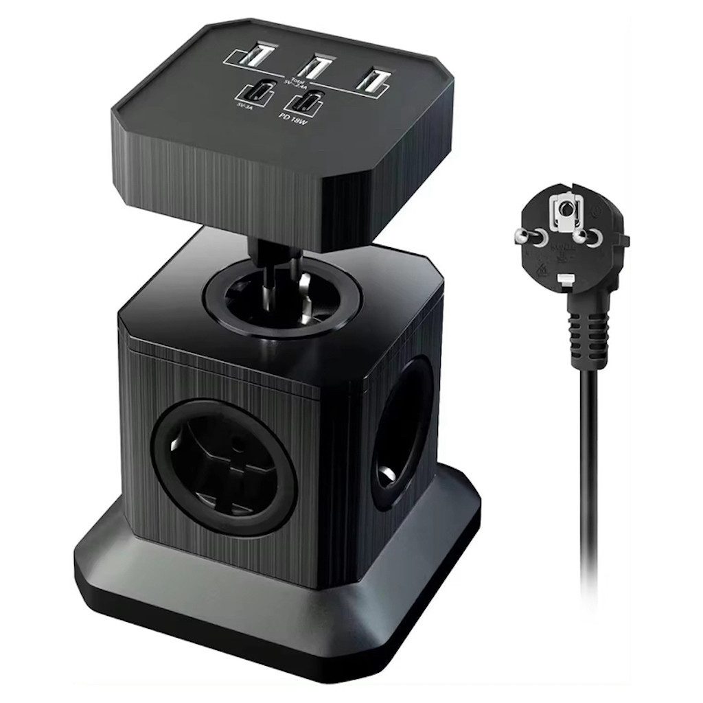 KUPU Mehrfachsteckdose Mit 4 USB Mehrfachsteckdose 4-fach (Ein- / Ausschalter, USB-Anschlüsse), mit Überspannungsschutz und Schalter