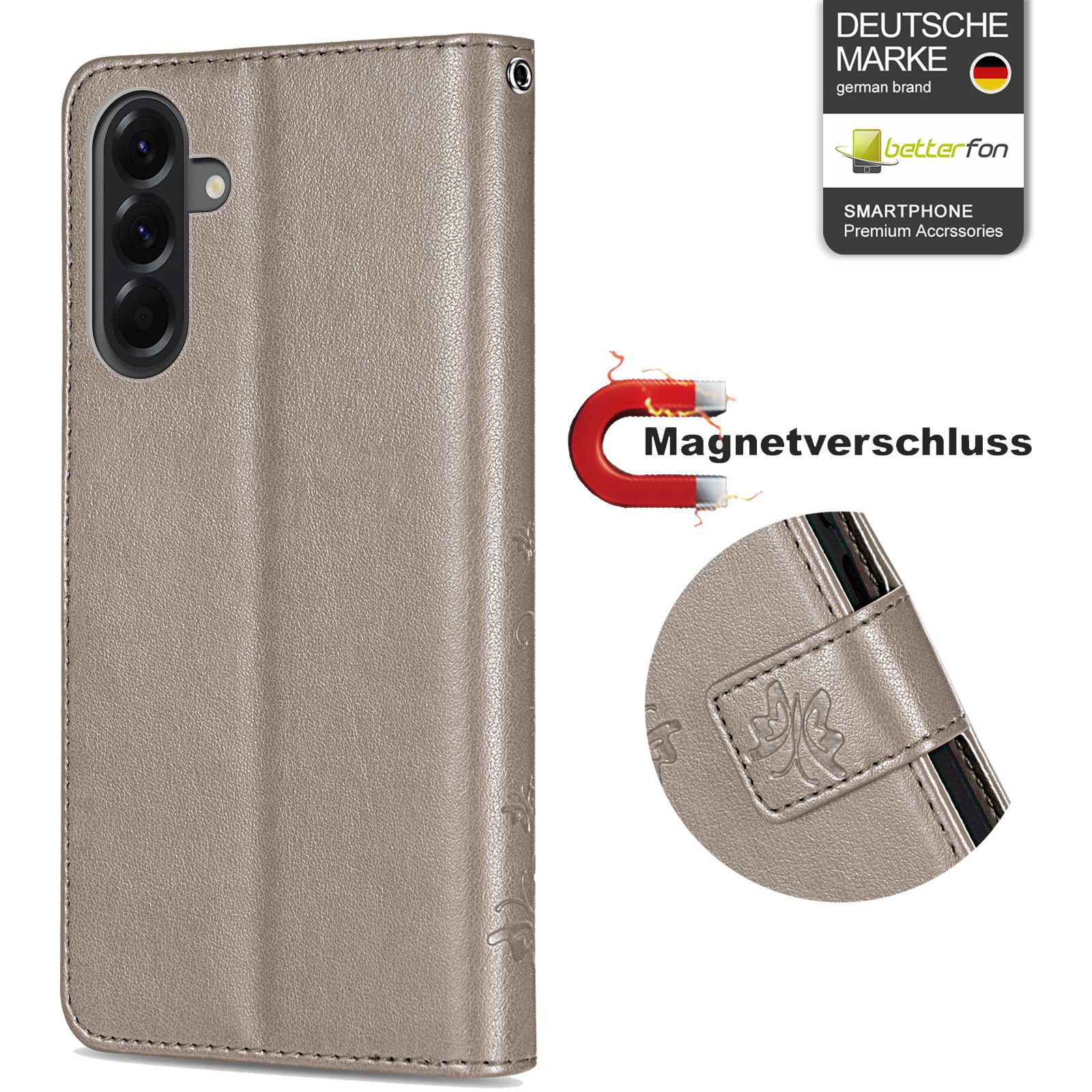 betterfon Handyhülle Handytasche für Samsung Galaxy A56 Handyhülle Klapphülle, Bookstyle-Hülle: Magnetverschluss 3 Kartenfächer & Standfunktion