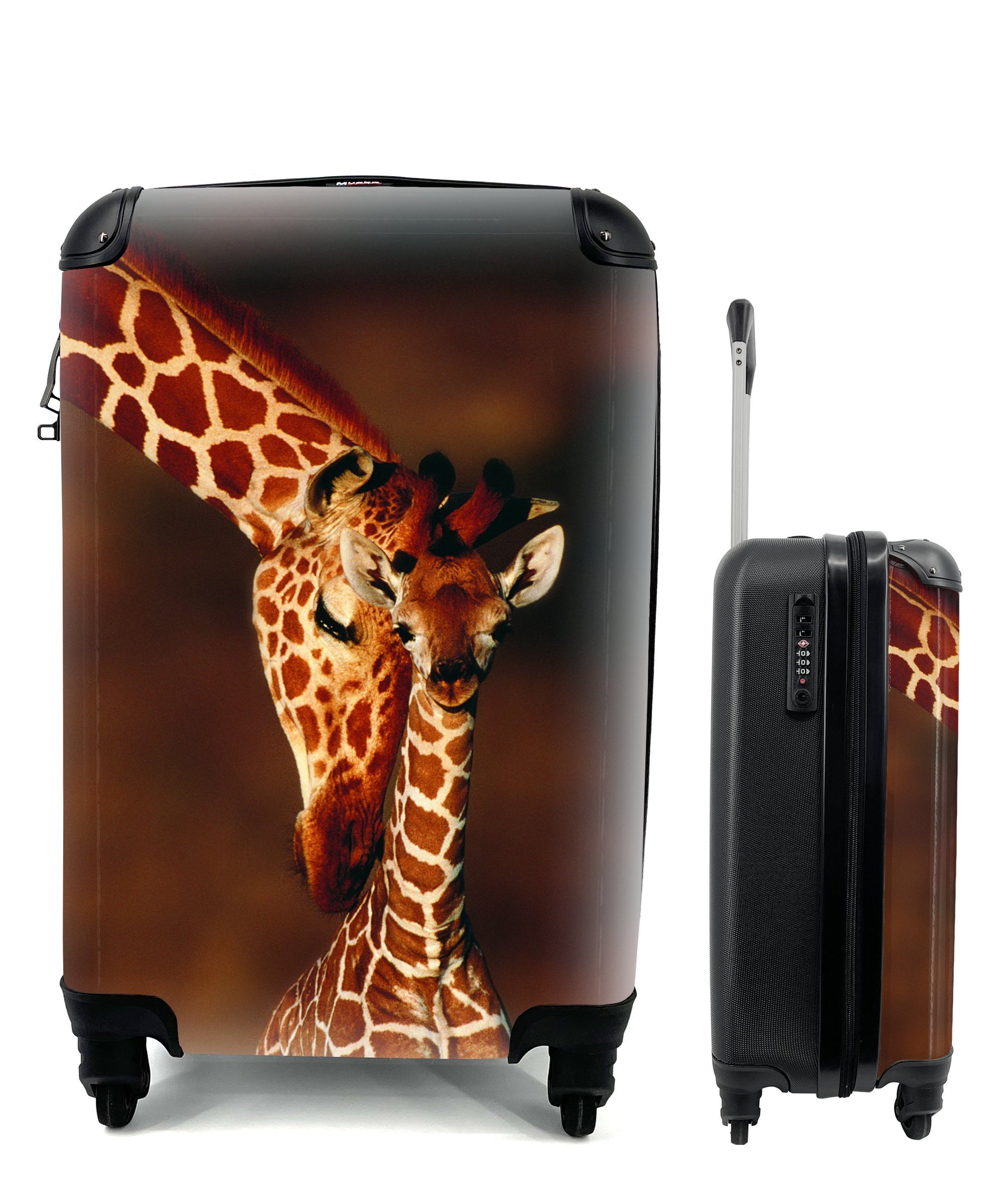MuchoWow Handgepäckkoffer Giraffe - Kalb - Porträt, 4 Rollen, Reisetasche mit rollen, Handgepäck für Ferien, Trolley, Reisekoffer