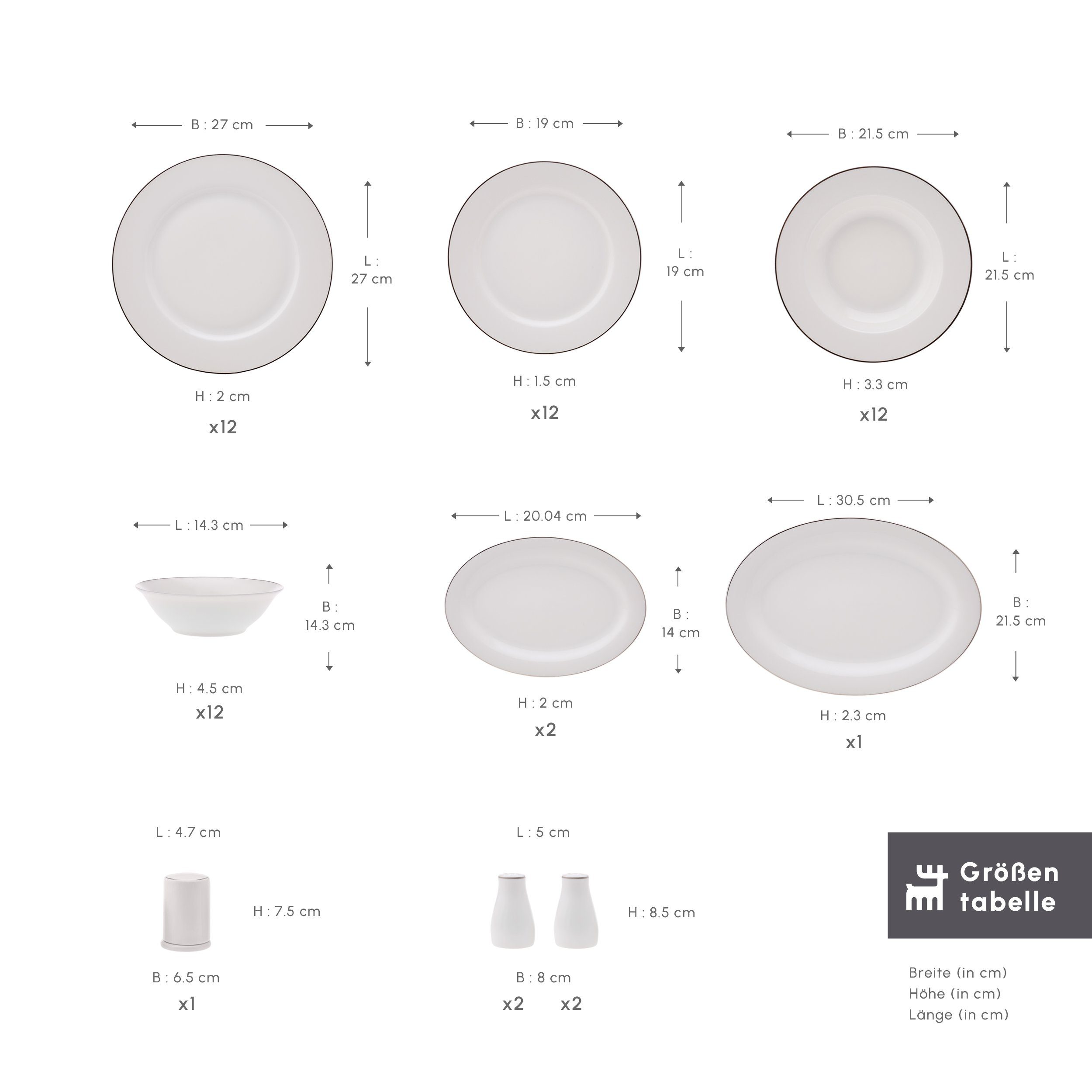 Karaca Geschirr-Set Lexi Platin 56-teiliges Tafelgeschirr-Set für 12 Personen, Porzellan. € 149,95