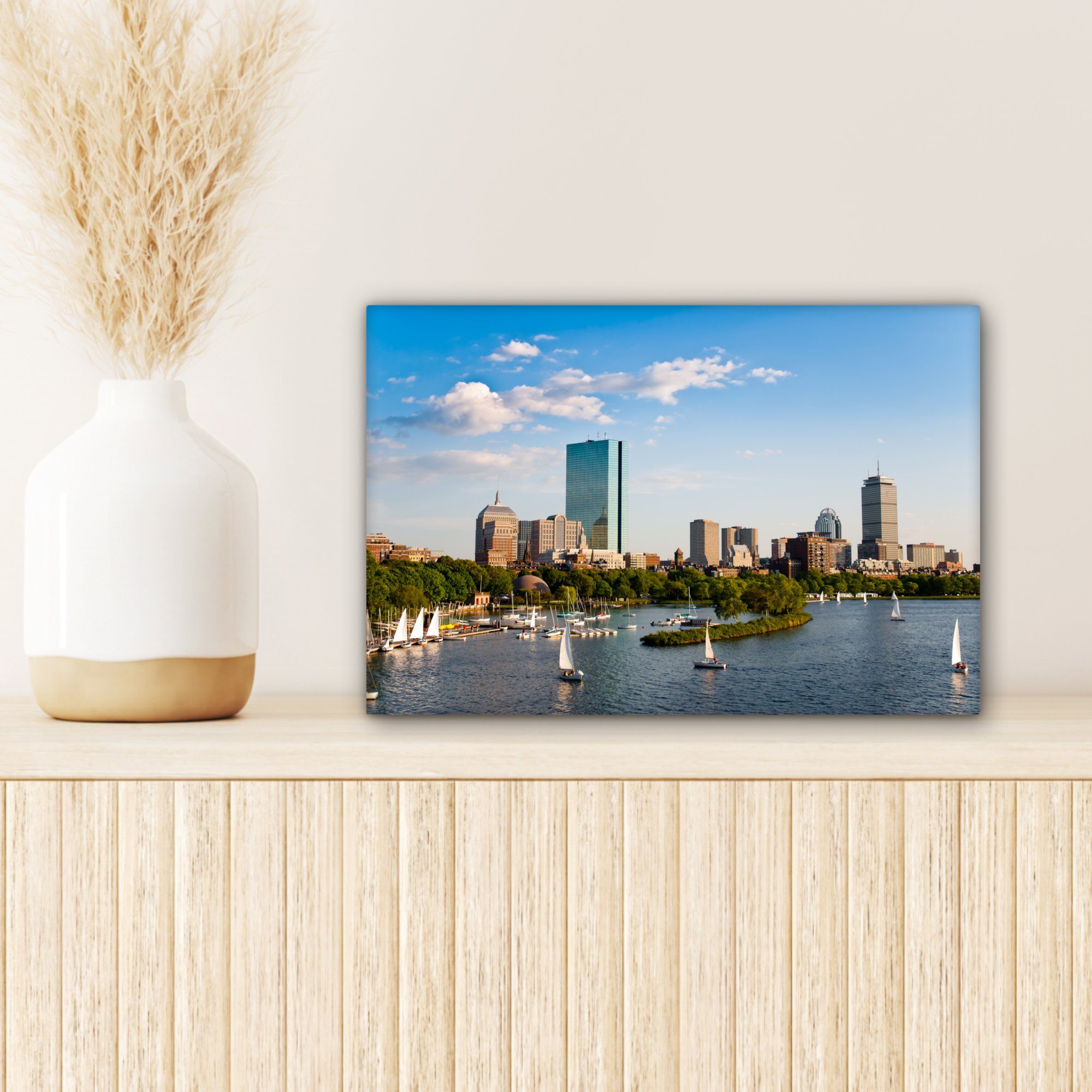 OneMillionCanvasses® Leinwandbild Luft (1 Wanddeko, Boston - Wandbild 30x20 Leinwandbilder, St), Stadt, Aufhängefertig, - cm