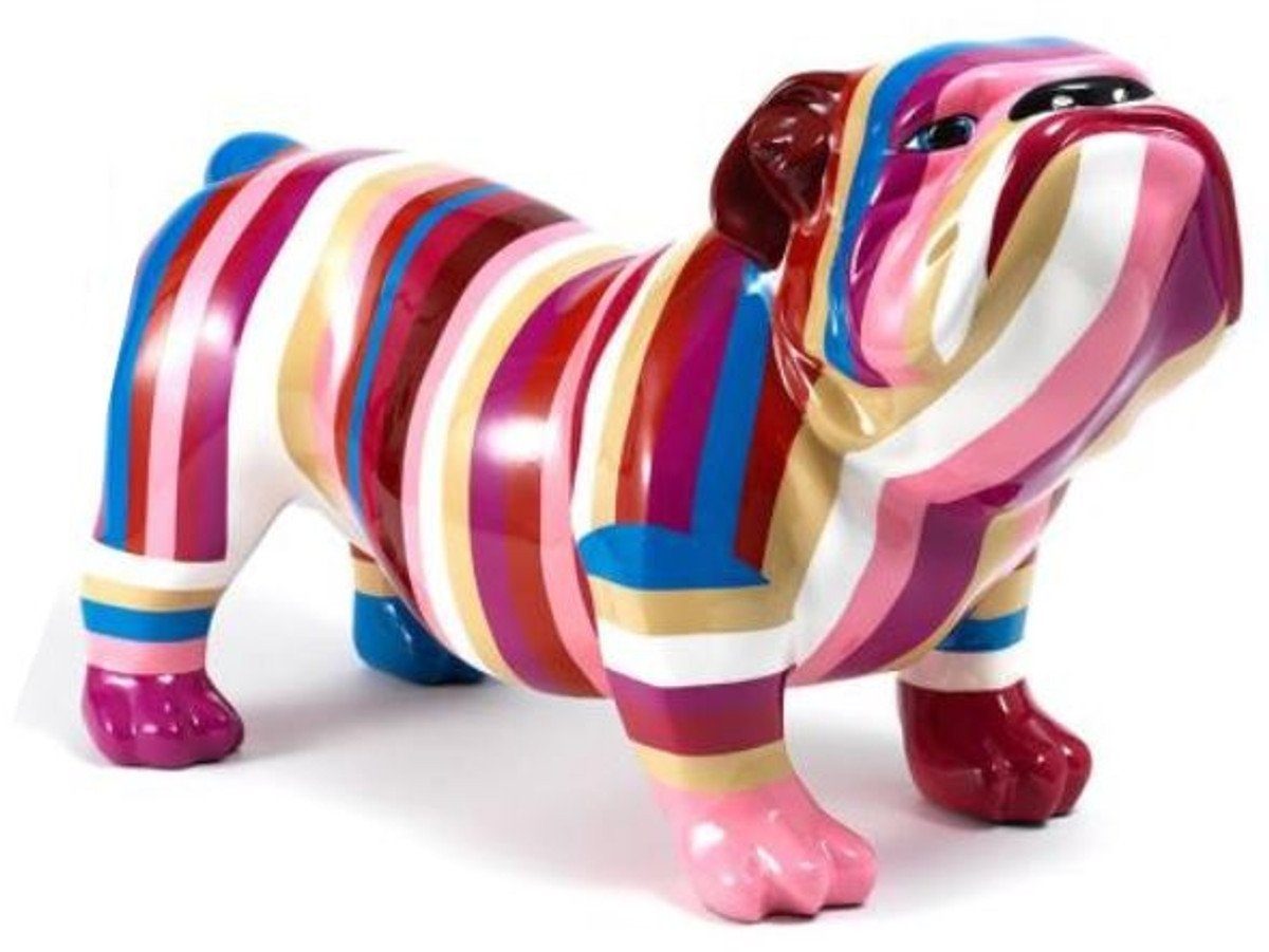 Casa Padrino Skulptur Designer Dekofigur Hund Bulldogge Mehrfarbig Gestreift 55 x H. 32 cm - Wetterbeständige Deko Skulptur - Wohnzimmer Deko - Garten Deko - Deko Accessoires
