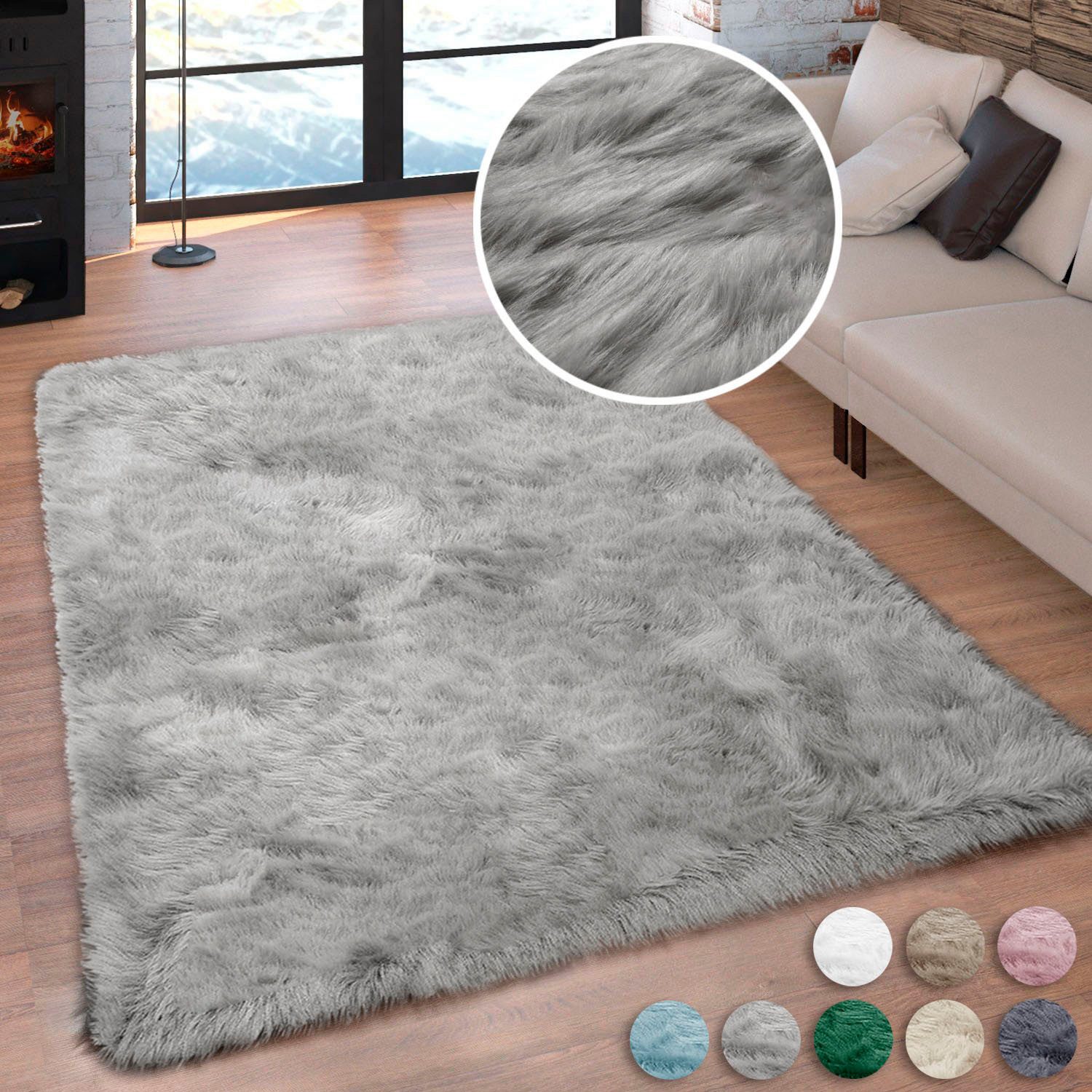 Home affaire Hochflor-Teppich Valeria Fellteppich kuschelig, rechteckig, Höhe: 60 mm, Kunstfell, weiche Teppiche, Wohnzimmer, Schlafzimmer, Esszimmer