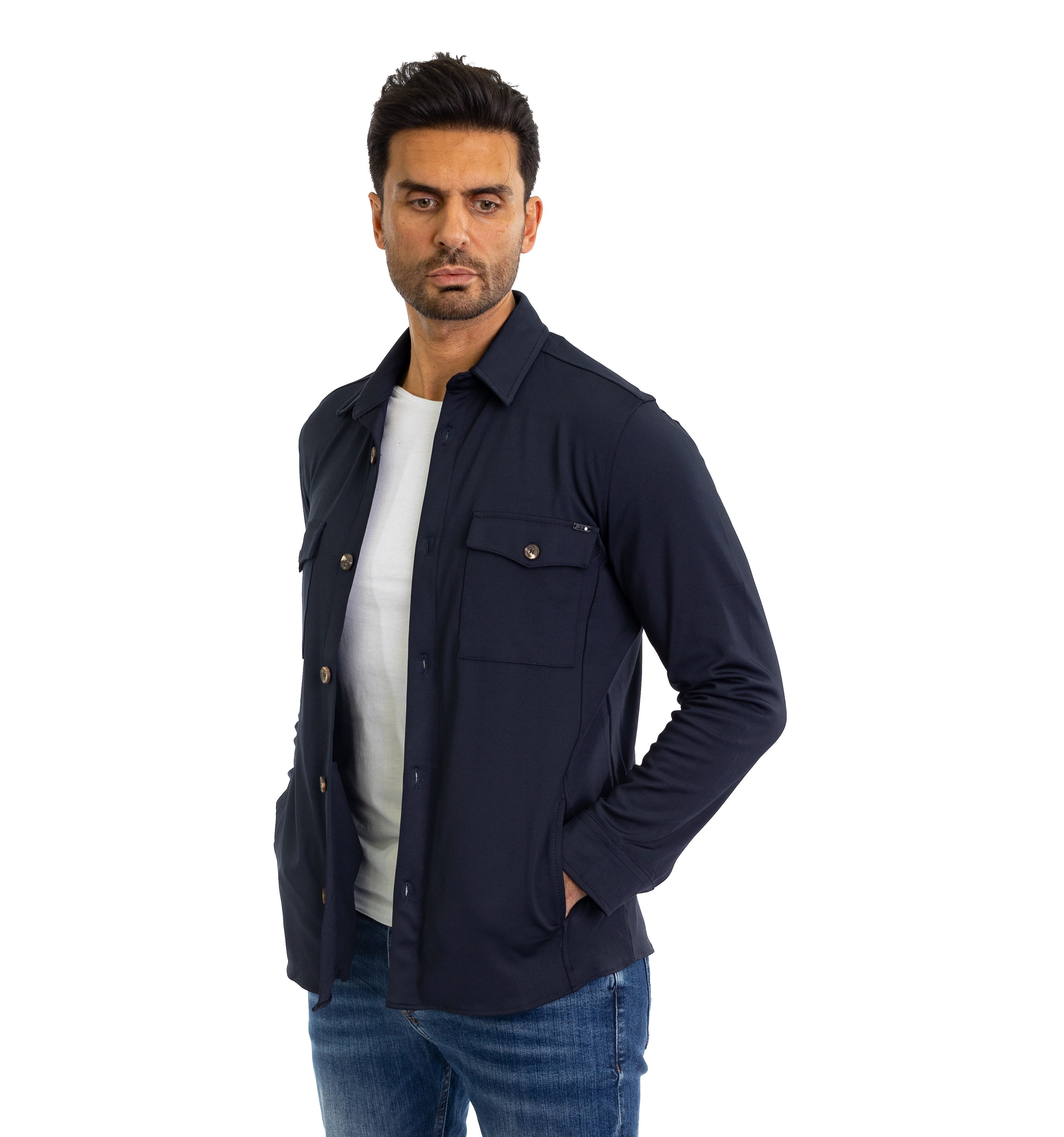 Denim Distriqt Langarmhemd Sportliches Herren Überhemd mit Elasthan Navy M günstig online kaufen