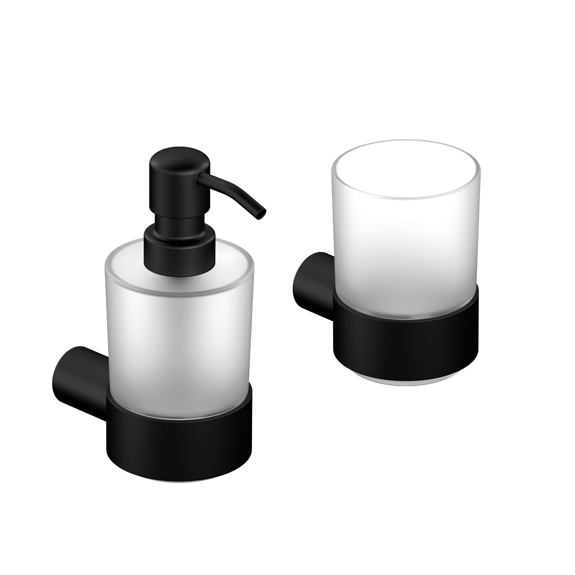 CHRIS BERGEN Badaccessoire-Set Wandhängender Seifenspender & Zahnbürstenbecher wandhängend, in Chrom und Schwarz matt