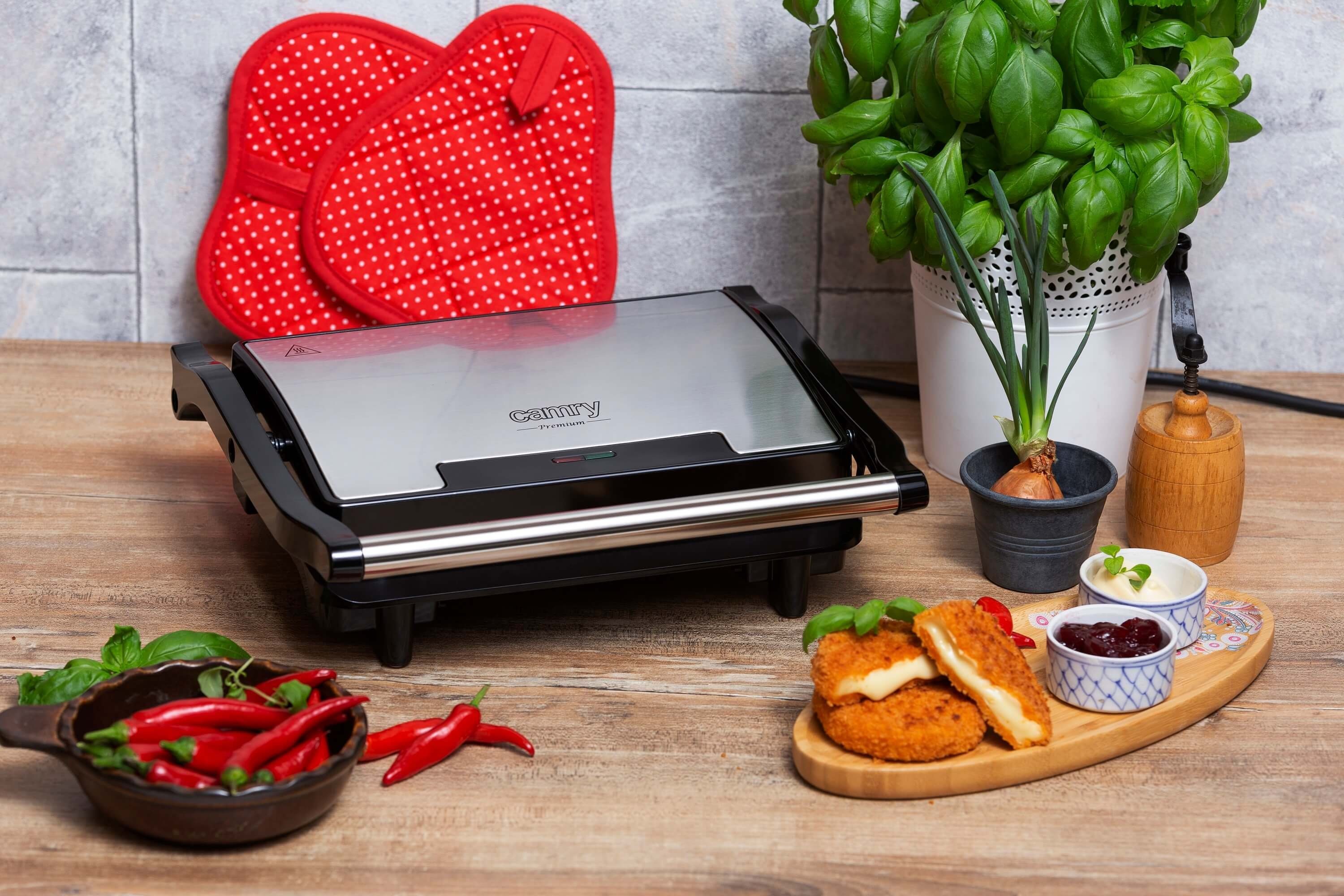 Camry Kontaktgrill CR-3044, 2100 W, Edelstahlgehäuse, Cool-Touch-Technologie, Antihaftbeschichtung