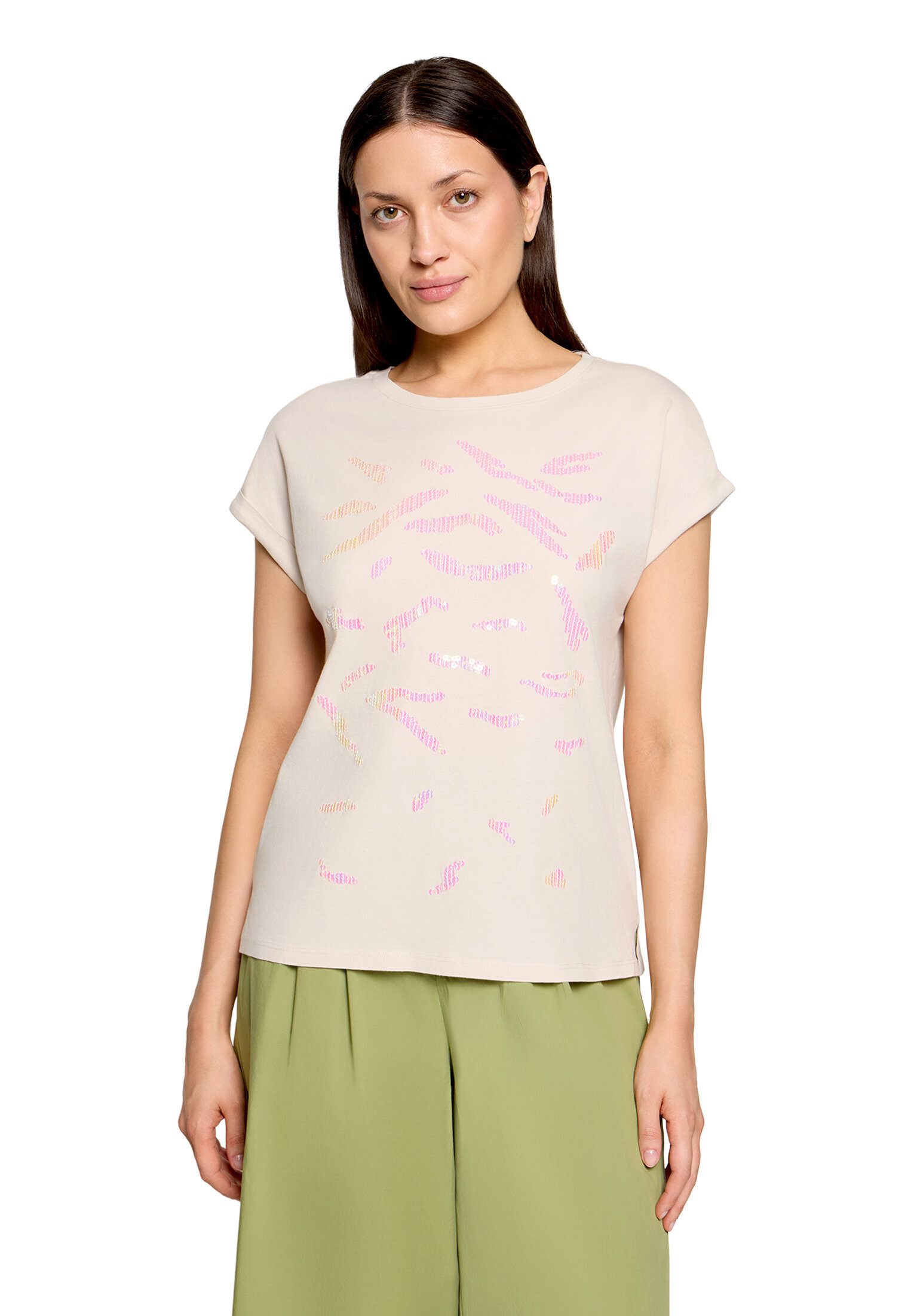 Cartoon Kurzarmshirt Damen mit Ärmelaufschlag (1-tlg)
