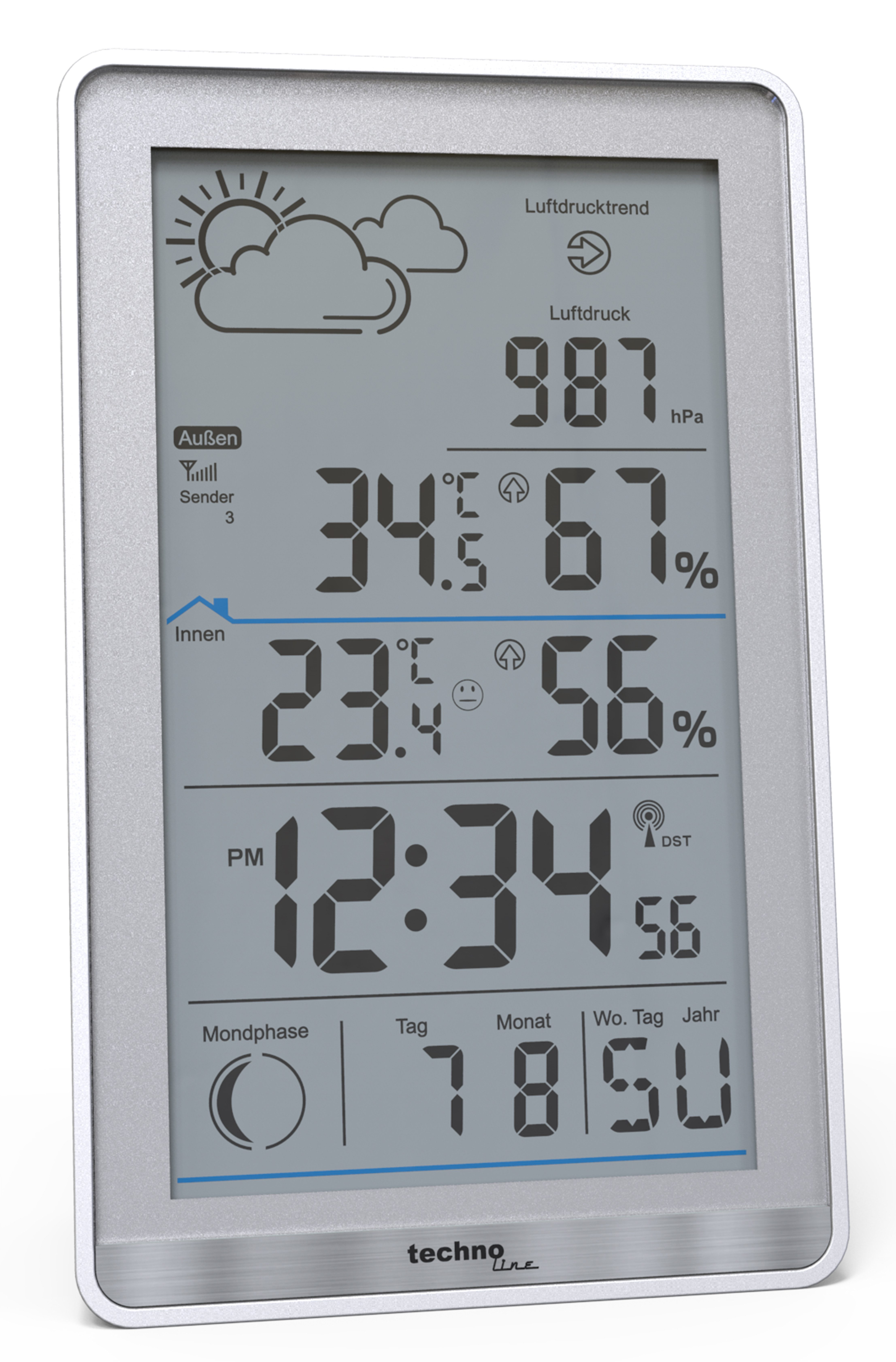 technoline WS 9218 Wetterstation (inklusive Außensender, Wettervorhersage, Mondphasenanzeige und Luftdruckanzeige)