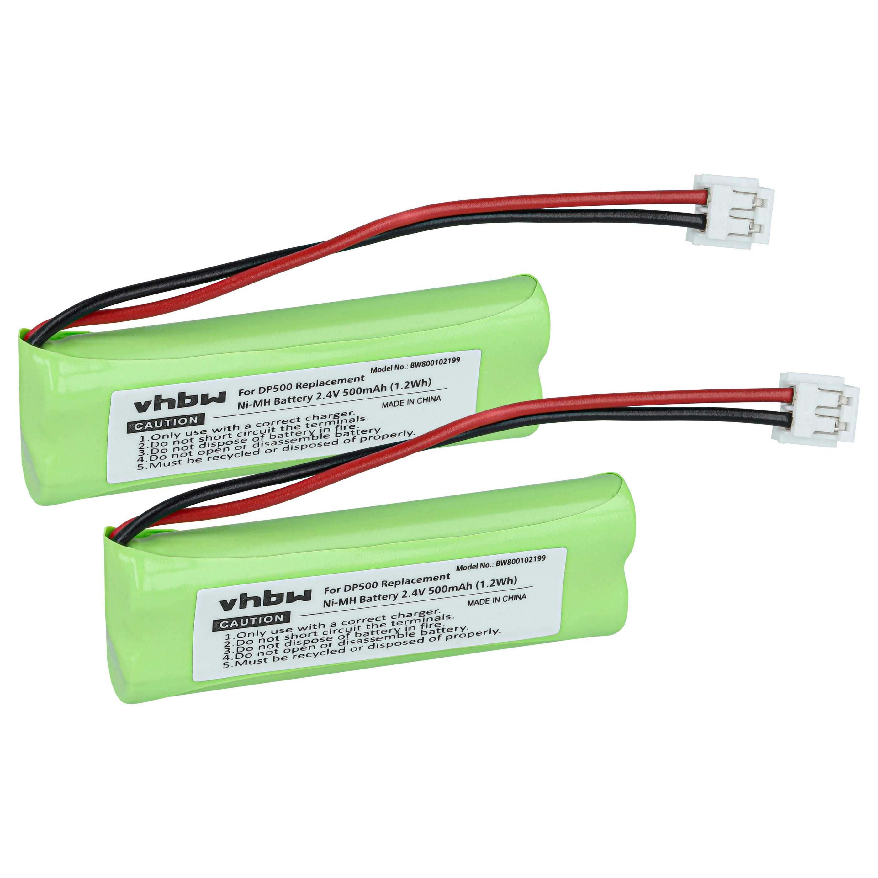 vhbw Akku passend für Medion MD93035, MD83542 Festnetz & DECT (500 mAh, 2,4 Akku Akku NiMH 500 mAh (2,4 V, 2 St), Leistungsfähige Austausch-Akkus für Telefon, Festnetz oder schnurloses