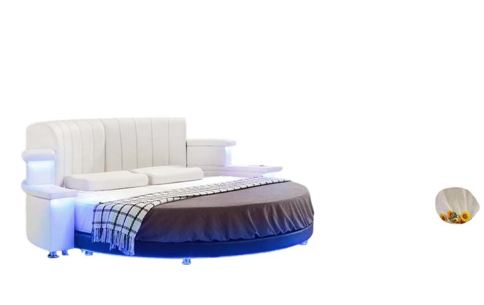 JVmoebel Rundbett Rundbett Beige mit LED-Beleuchtung Modernes Schlafsofa Schlafzimmer, Made in Europe