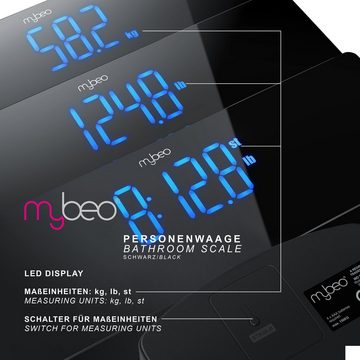 MyBeo Personenwaage, Digital Glas Körperwaage mit 4xDMS Mess-Sensoren, max. 150kg