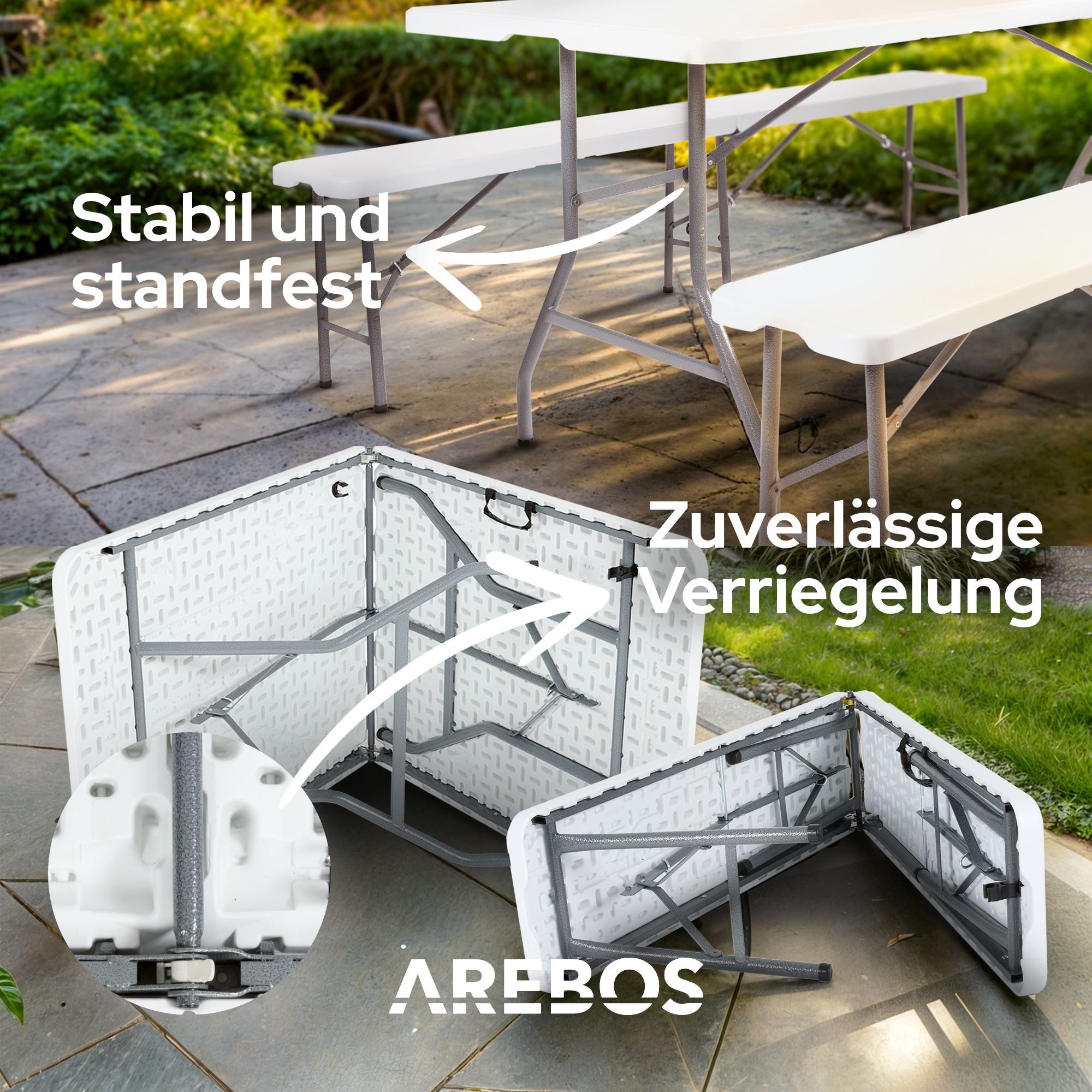 Arebos Bierzeltgarnitur Festzeltgarnitur, Biertisch Set, klappbar Campingtisch, (Set), Wetterfest & Pflegeleicht