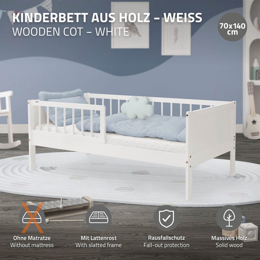 ML-DESIGN Jugendbett Bodenbett Juniorbett inkl. Lattenrost Einzelbett für Kinder Kinderbett, Junior-Bett mit Rausfallschutz Bettrahmen aus MDF / Kiefer – Bild 2 von 5