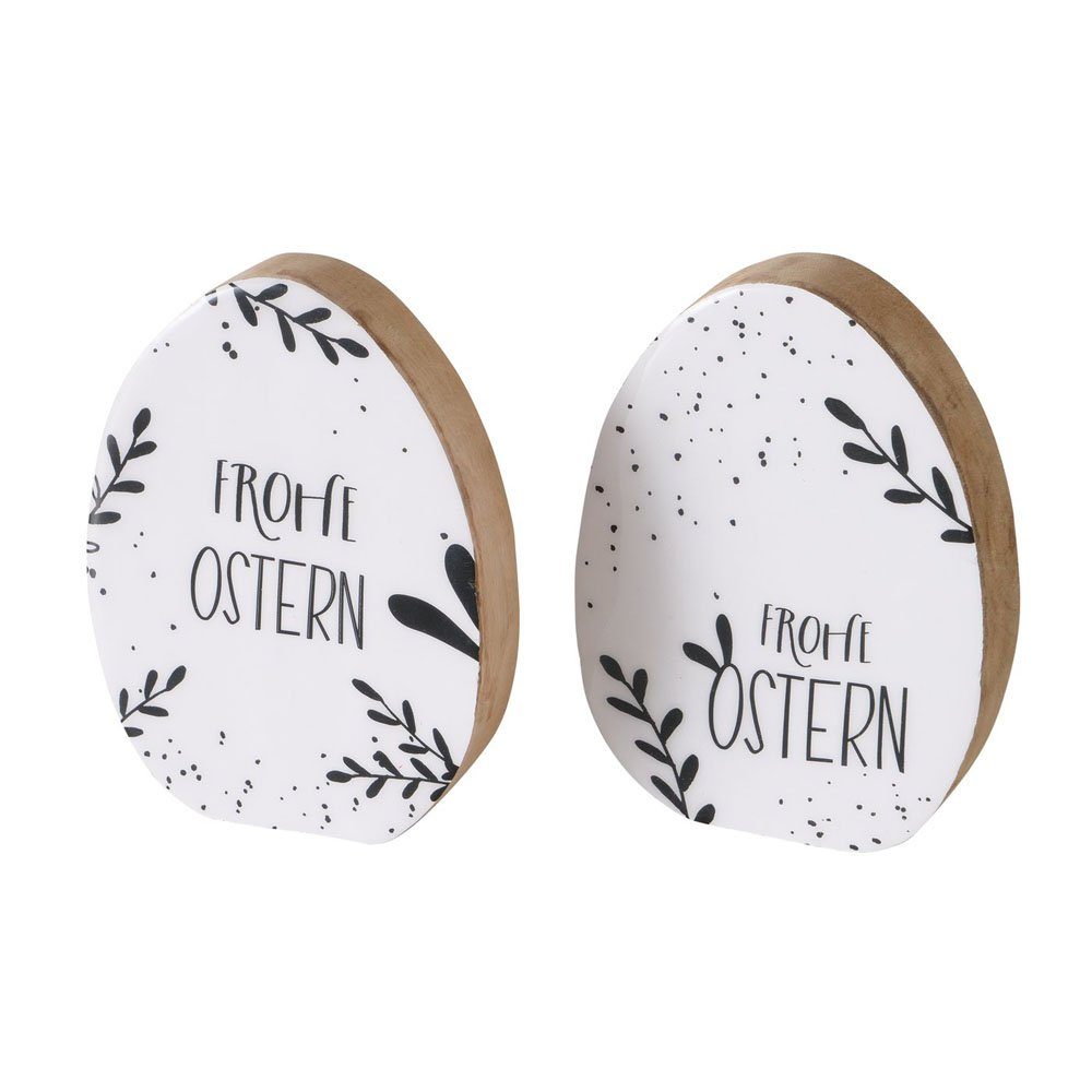 Osterei 2tlg. Holzei FROHE OSTERN schwarz weiß natur H14cm