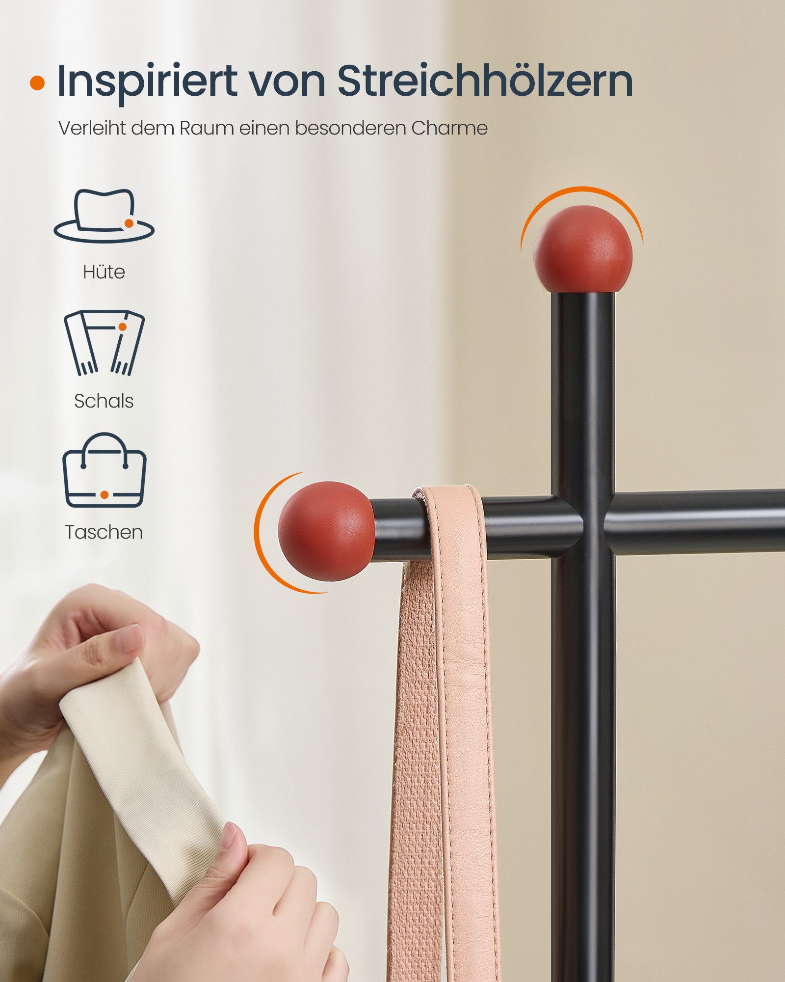 SONGMICS HOME Kleiderständer, Garderobenständer, offener Kleiderschrank, Haken in Streichholz-Form